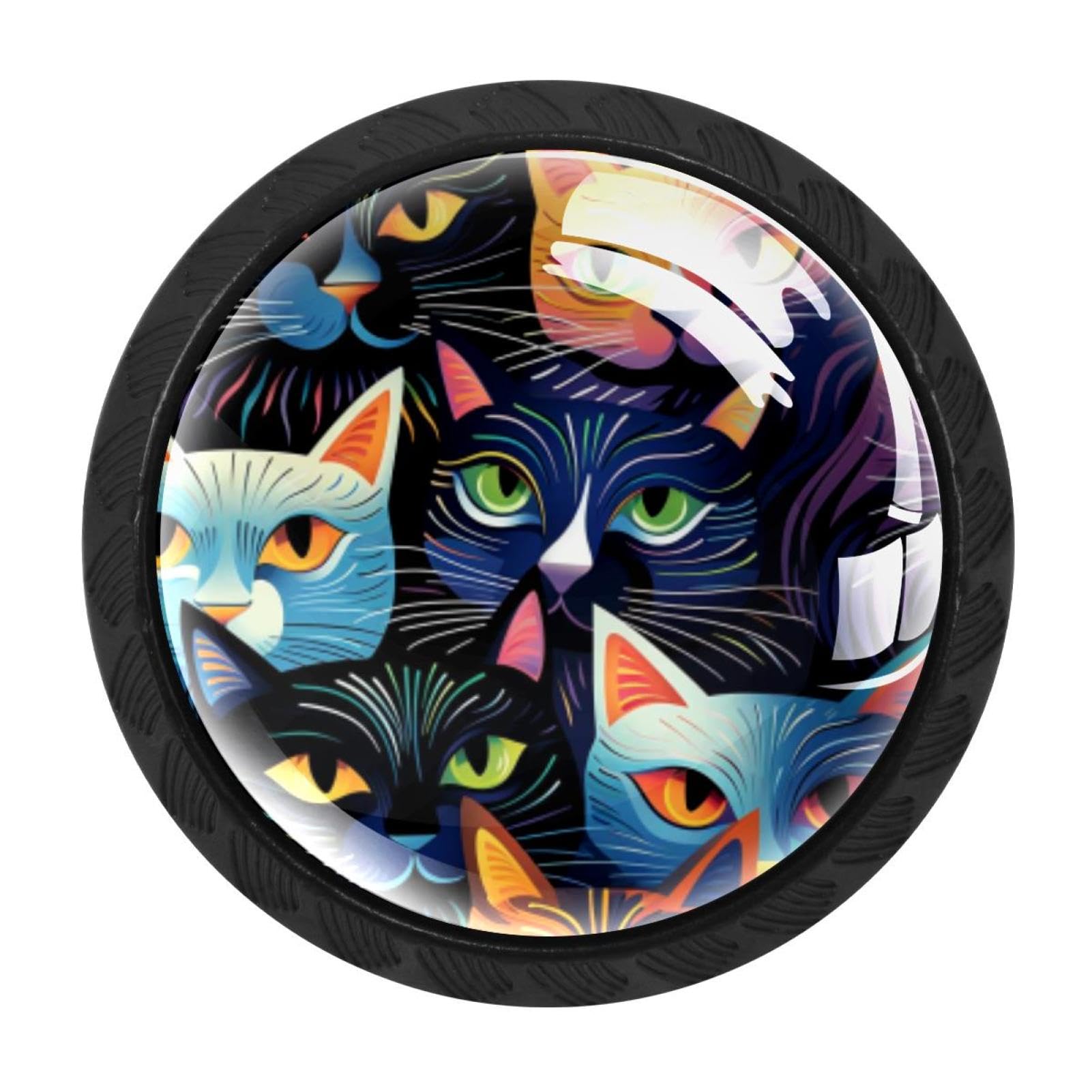 Chenzzzz Multicolored 06 4 Pieces Cat Drawer Knobs, 35Mm Black Cabinet Knobs, Drawer Pulls And Knobs, Dresser Drawer Knobs, Cabinet Hardware Kitchen Cabinet Knobs