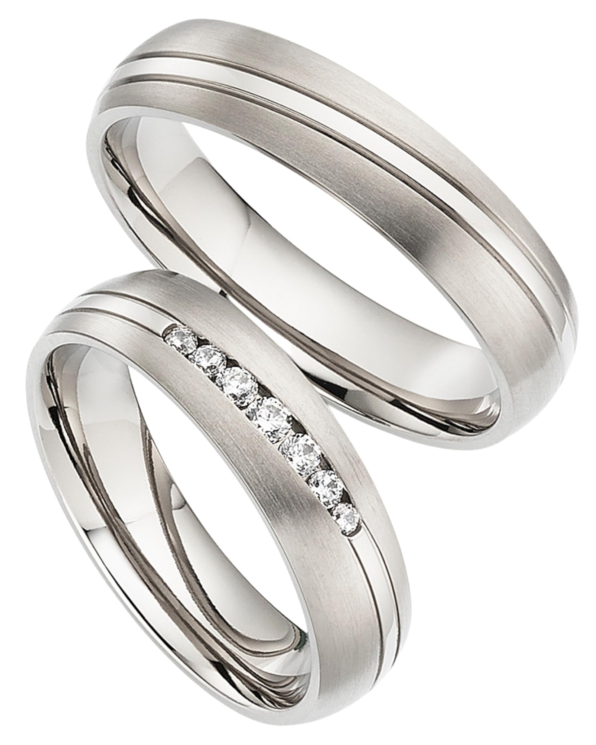 123traumringe Eheringe in Titan I Partnerringe mit Zirkonia & Etui I Gravierbare Eheringe mit Ringgröße 50-70 mm I Hochwertige Verlobungsringe in 5 mm Breite & 1,8 mm Stärke | S92