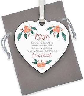 Personalised Wedding Thank You Gifts for Mother of the Bride - Mum Wedding Gifts for Her, Mummy, Mam, Mom - Mother of the Bride Heart Plaque Gifts from Daughter, Bride - With Grey Bag