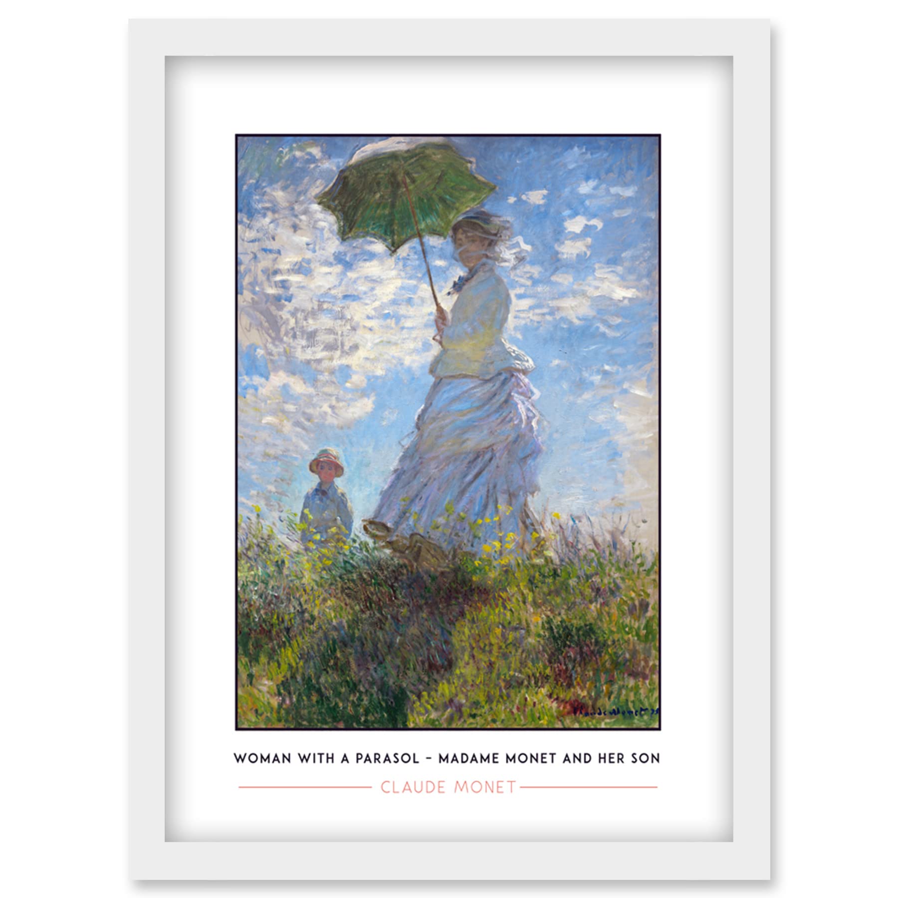 Wee Blue Coo Claude Monet Woman With A Parasol – Madame Monet And Her Son Impressionist Painting Artwork Framed Wall Art Print A4