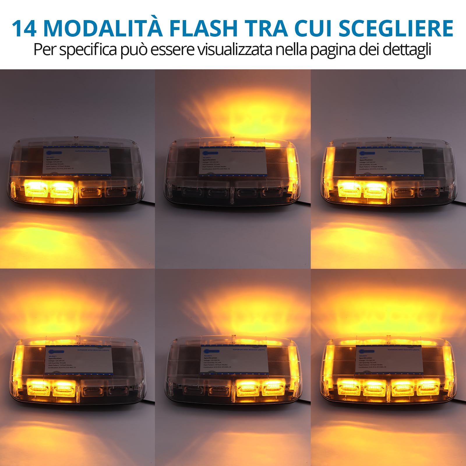 AUTOUTLET Lampeggiante Rotante Magnetico 48W Luce Stroboscopica Doppia E-Marcata 10-30V 3030LED Lampada Perline Auto