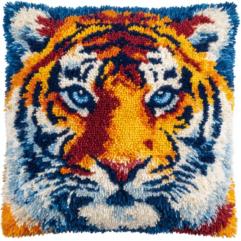 Axiangzik Tiger Latch Hook Pillow Making Kit 43X43cm,