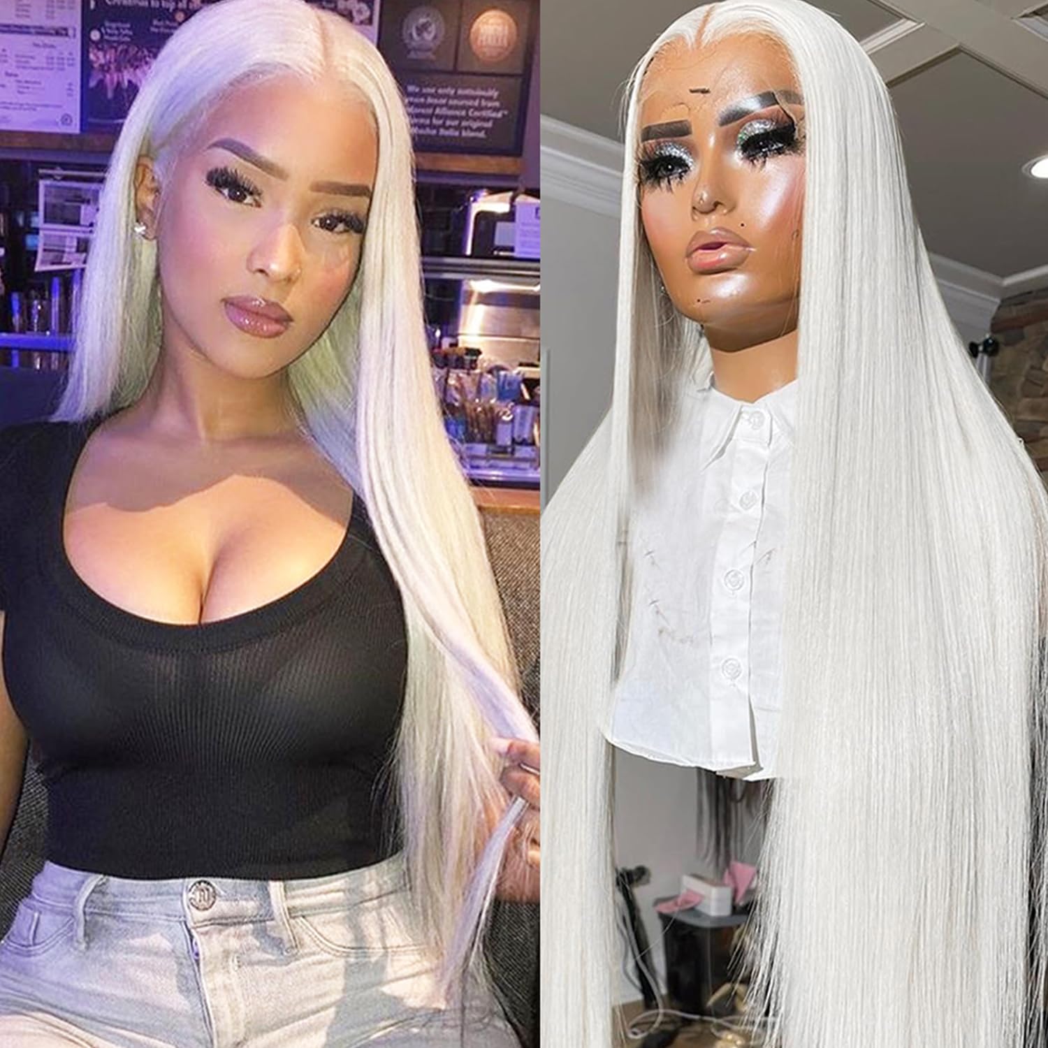 ?  KAT 26” WHITE  BLONDE STRAIGHT LACE FRONT NEW Amazon.com : BLL 30 Inch Blonde Lace Wig Platinum Blonde  main image 3