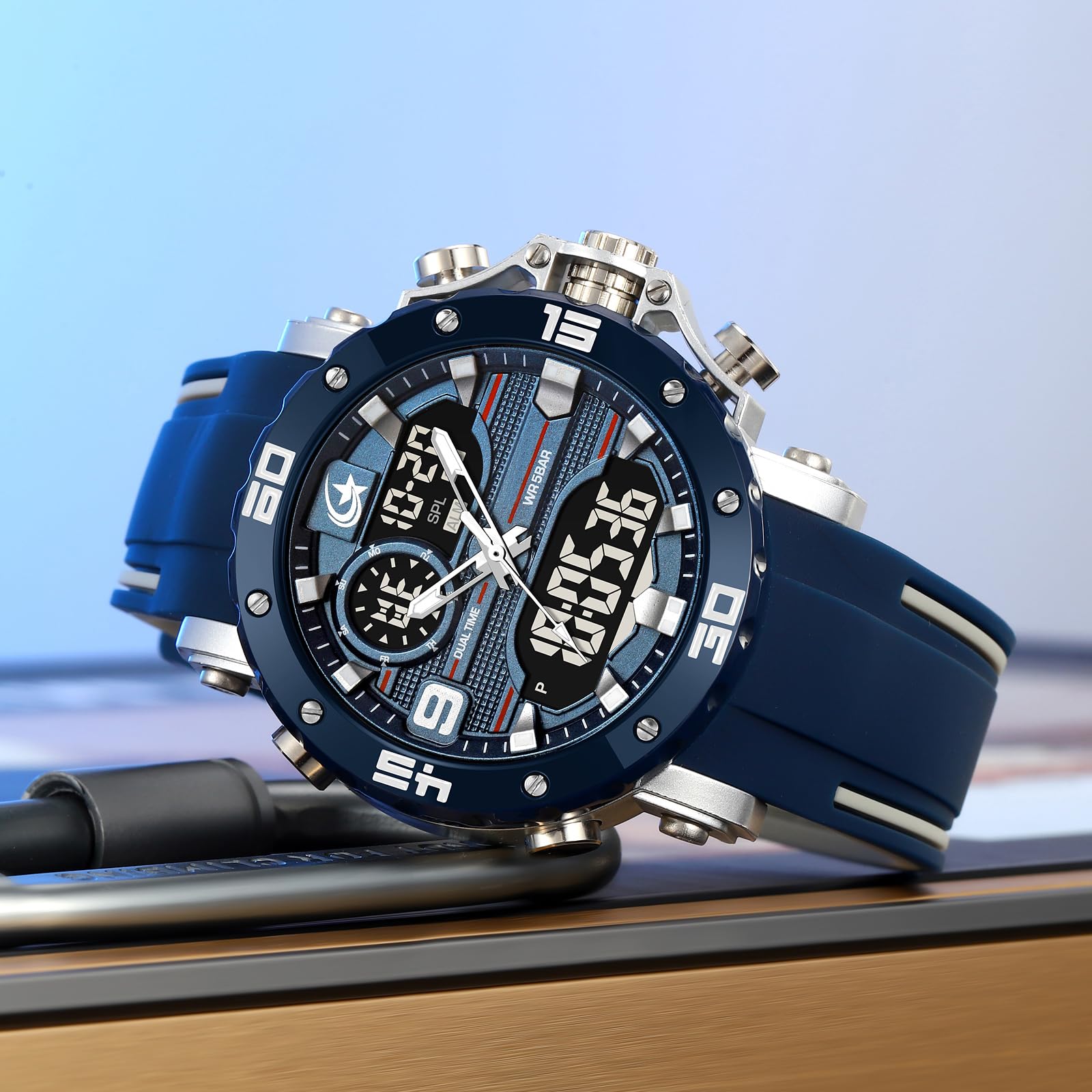 findtime Orologio digitale da uomo, analogico, sportivo, impermeabile, quadrante unico, sveglia, cronometro, conto alla rovescia, tattico, orologio da uomo per attività all'aperto, corsa, cinturino in