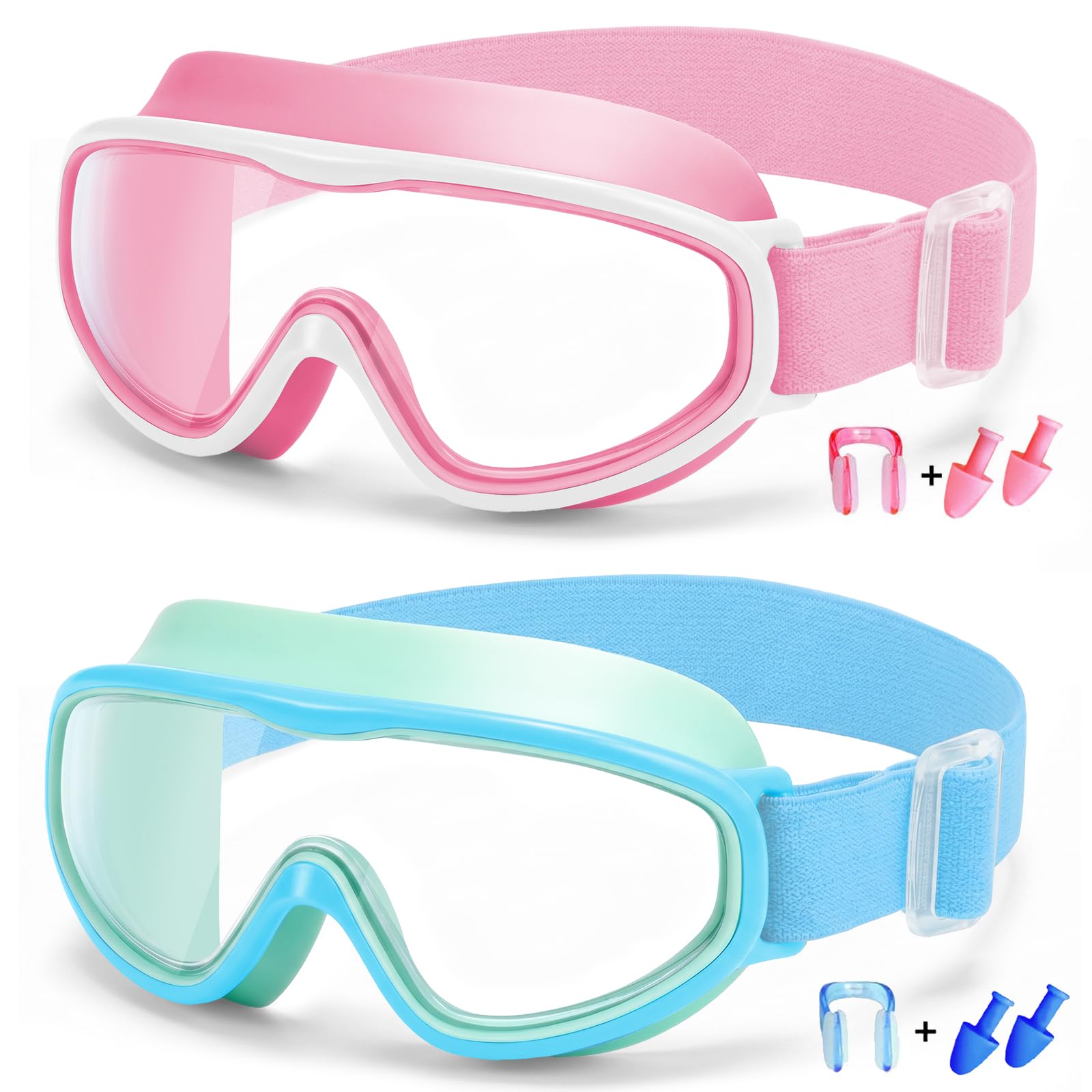 Photo 1 of *PARTIAL SET - Missing the pink goggles*
Vvinca Kids Goggles with Comfort Fabric Strap, Kids Swim Goggles Wide View Anti-Fog/UV No Leaking Swimming Goggles for 3-14