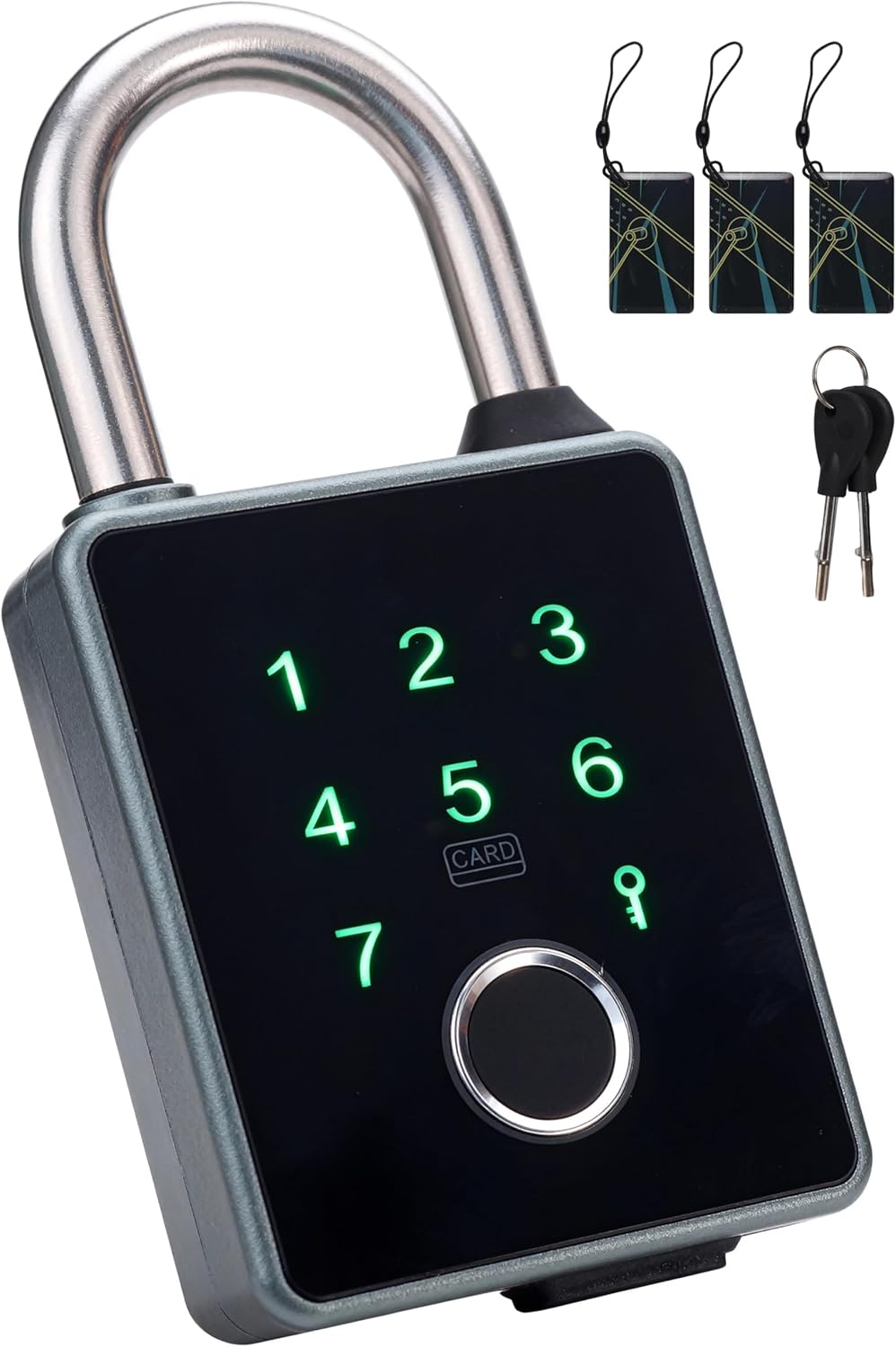 Smart Padlock with Key, 6-in-1 Fingerprint Padlock, Digital Pad Lock with APP, IP65 Weatherproof Biometric Pad Lock, App/IC Card/Password/Mechanical Key, 1-Year Battery, Outdoor & Indoor Use