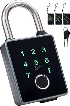 Smart Padlock with Key, 6-in-1 Fingerprint Padlock, Digital Pad Lock with APP, IP65 Weatherproof Biometric Pad Lock, App/IC Card/Password/Mechanical Key, 1-Year Battery, Outdoor & Indoor Use