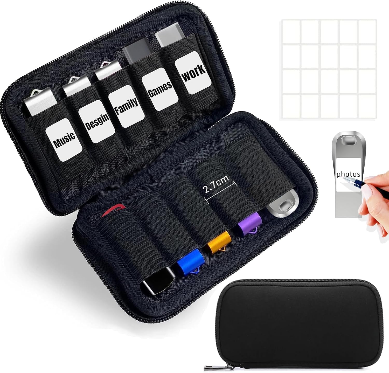 USB Flash Drive Case TATMOHIK Memory Stick Storage Bag Thumb Drive Case Organizer for USB Sticks, Zip Drive Case, Jump Drive Case, USB Case (Black/10