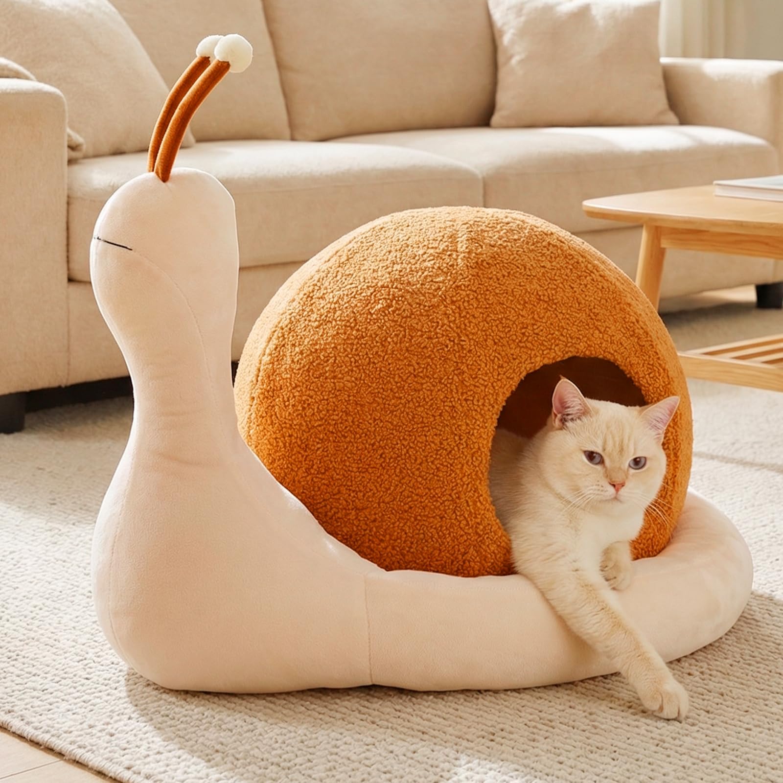 COSTWAY Cuccia per Gatti da Interno, Cuccia a Forma di Chiocciola per Gattini con Cuscino Rimovibile e Lavabile, Peluche Morbido e Fondo Antiscivolo, Letto Chiuso per Cani Piccoli e Gatti