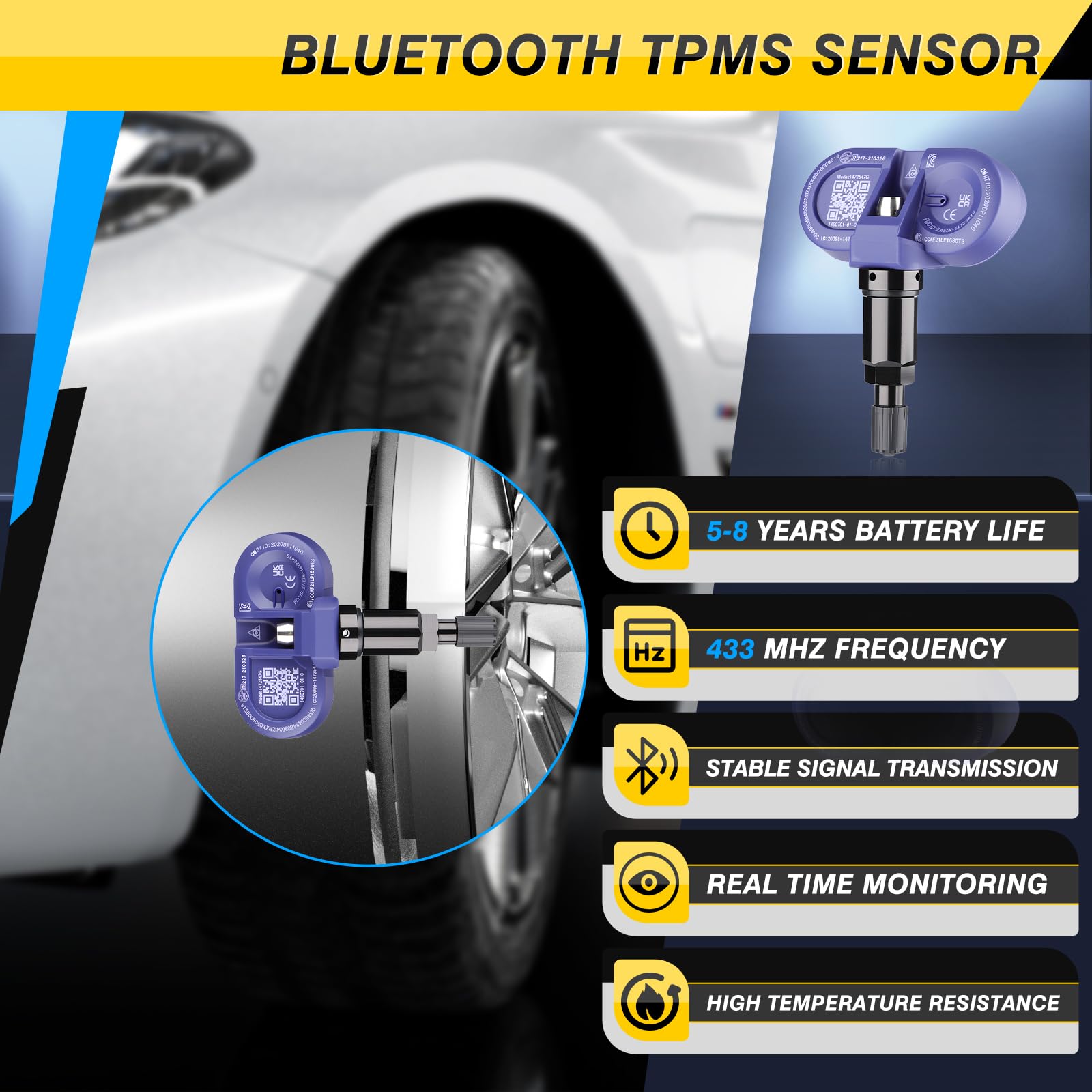 4 Stück Bluetooth Reifendrucksensor für Tesla, TPMS Sensor RDKS Reifendruckkontrollsystem Kompatibel mit 2020-2025 Tesla Model S/3/X/Y 149070101C 1490701-01-B 1490701-01-C