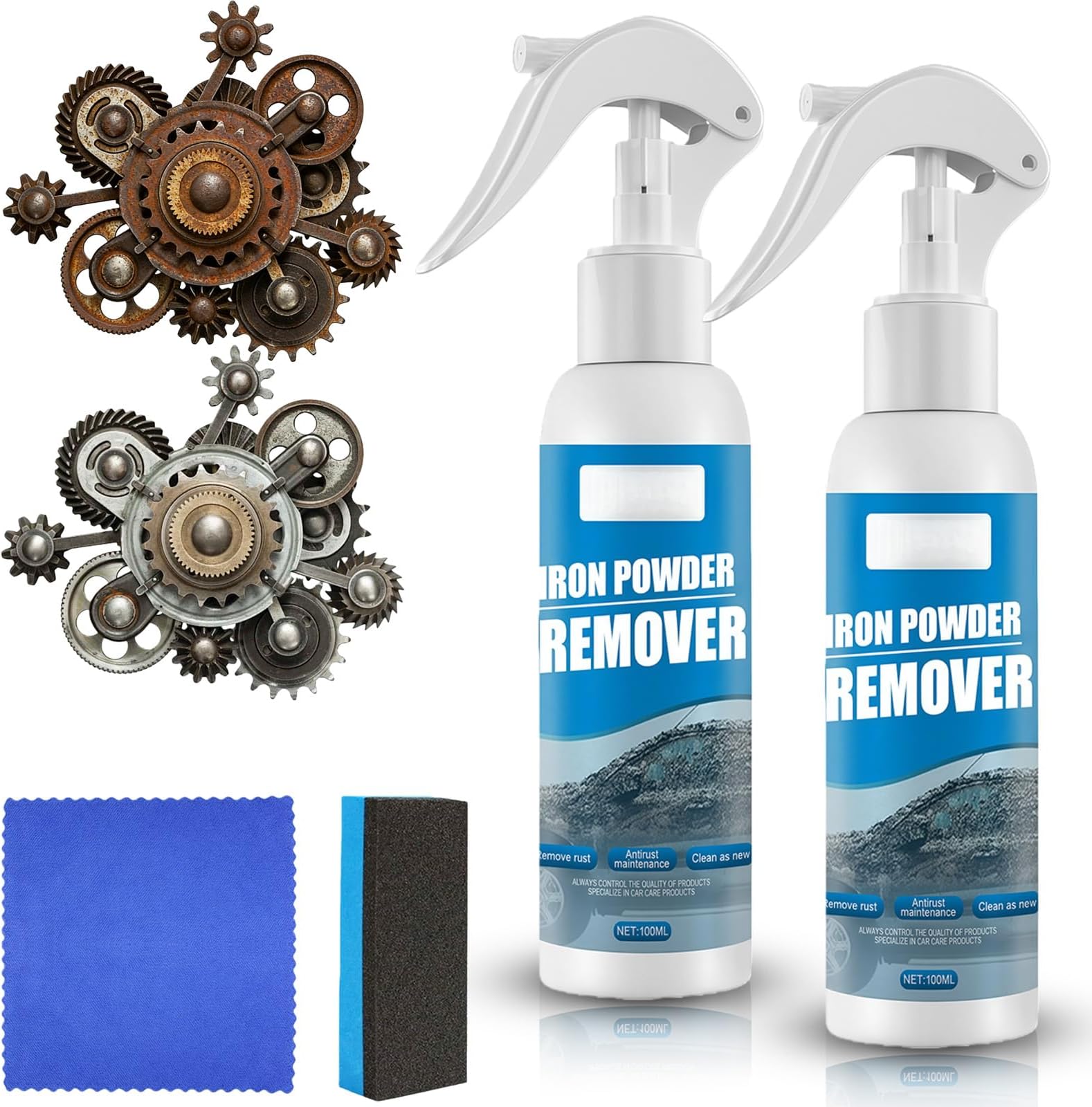 Multi-functional Quick-acting Rust Removal Spray, Iron Powder Remover Spray, Portable Rust Remover Sprays for Metal, for Paint, Tools, Car, Hardware - 100ML (L*2)