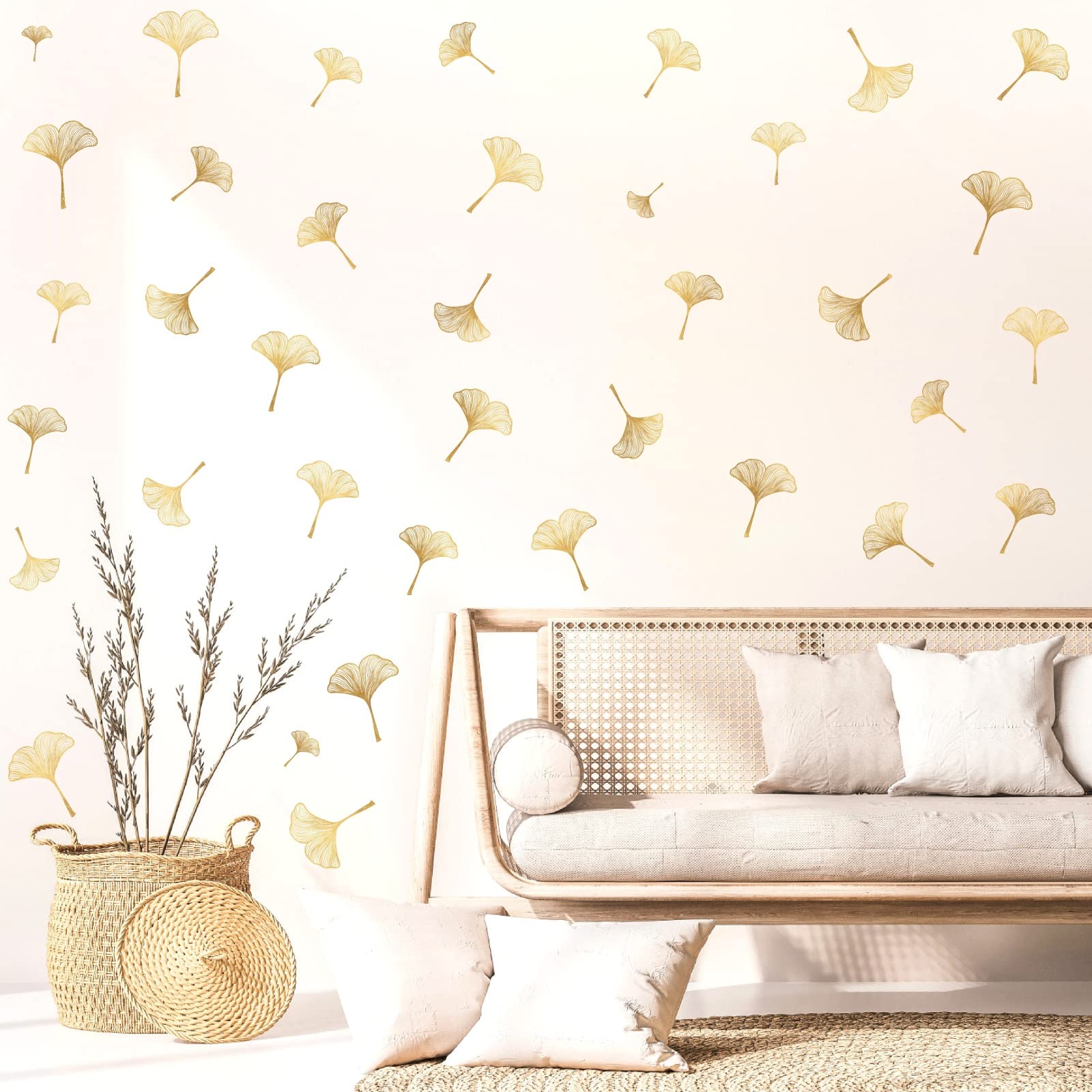 Calcomanías de pared doradas, calcomanías de pared de hojas doradas para despegar y pegar, calcomanías de pared modernas de hojas para decoración de sala de estar, calcomanía de pared de flores