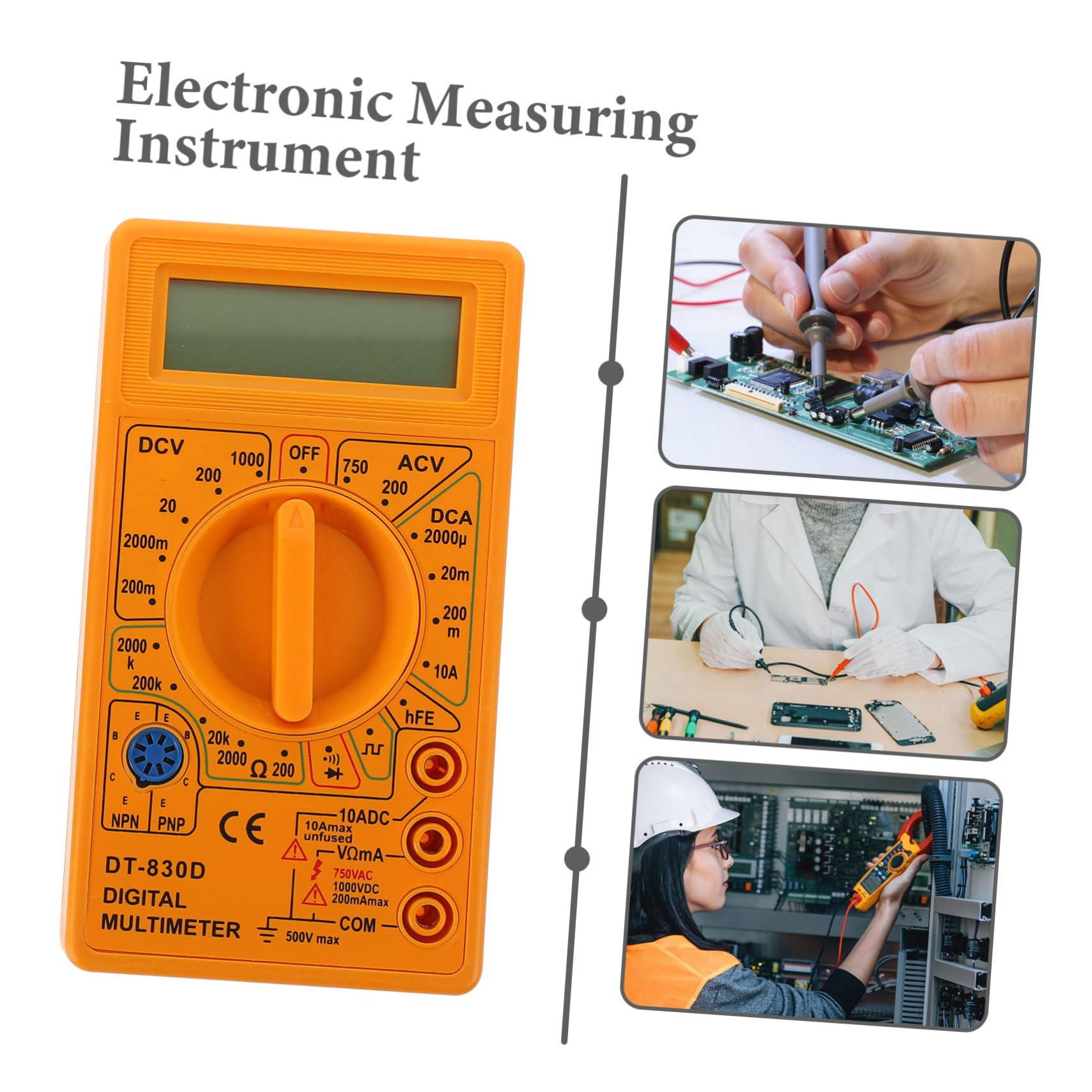 ULTECHNOVO 3pezzi Multimetro Digitale Lcd Con Tester Di Continuità e Prolunga Portatile e Facile Da Usare Misuratore Di Volt Ampere e Ohm Protezione Da Sovraccarico Giallo