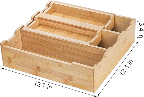Miniatura 2 de Okllen Organizador de cajones de cocina de bambú, bandeja organizadora apilable de 2 niveles, organizador de cubiertos para armario de cocina,