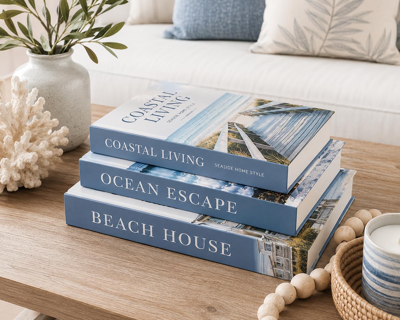 Coastal Blue Decorative Storage Books Set of 3 with Hidden Storage image 4