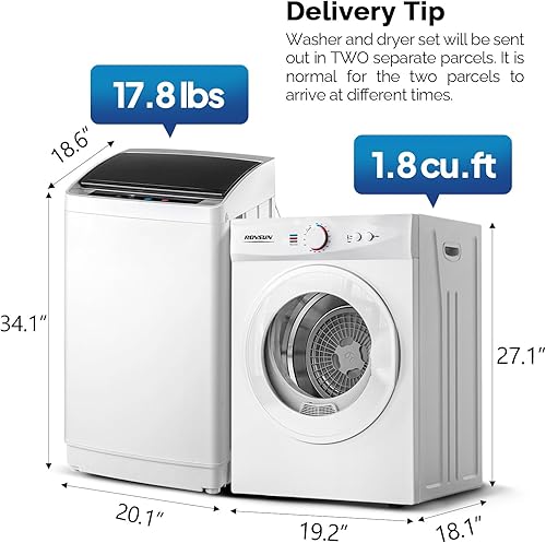 Vista 2 de ROVSUN Juego de secadora de ropa portátil de 1.8 pies cúbicos y lavadora completamente automática de 17.8 libras, juego combinado de lavadora