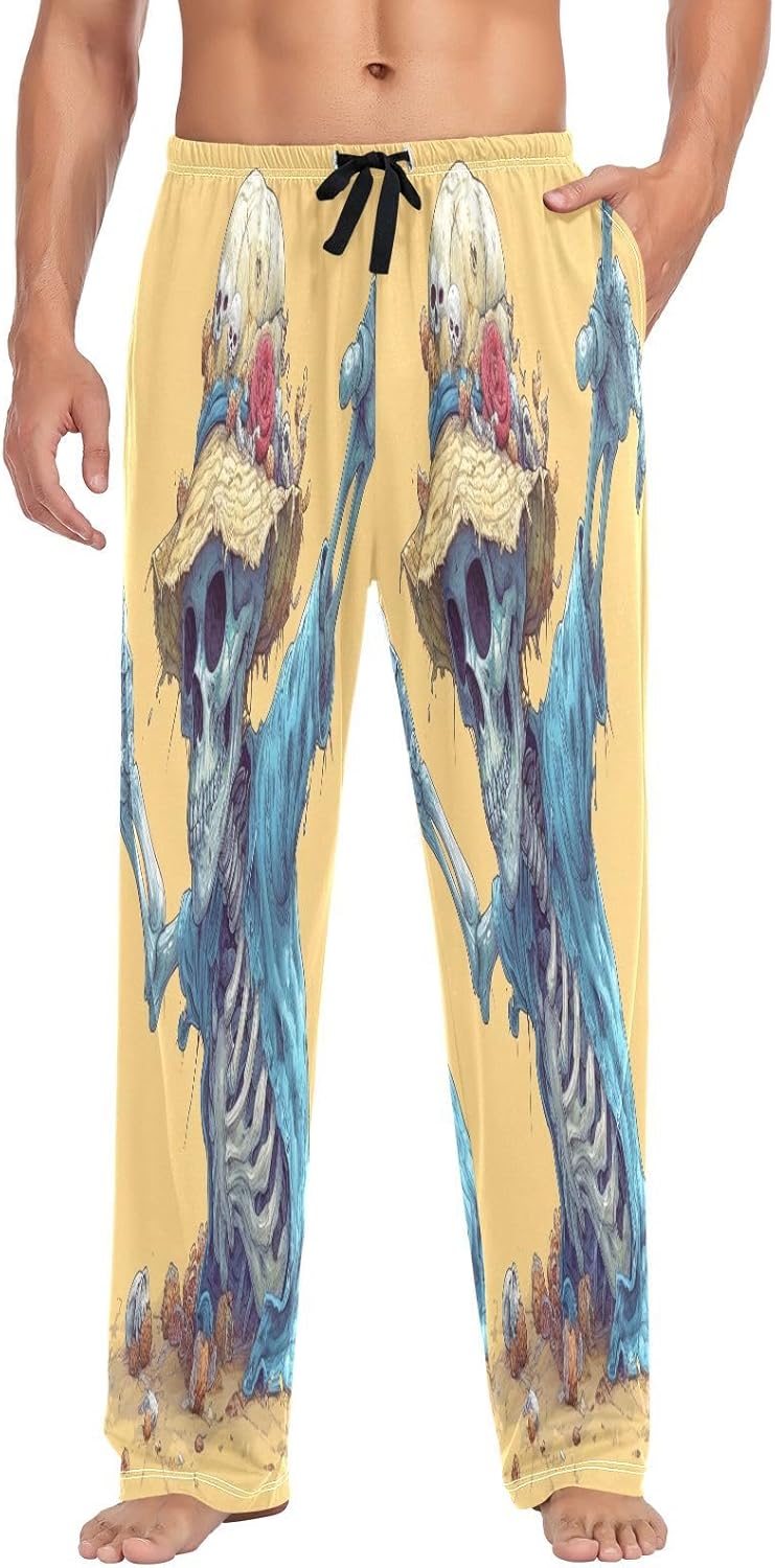 ALAZA Skull Rock Men's Pajama Pants Men Cotton Pajama Bottoms with Pockets, S