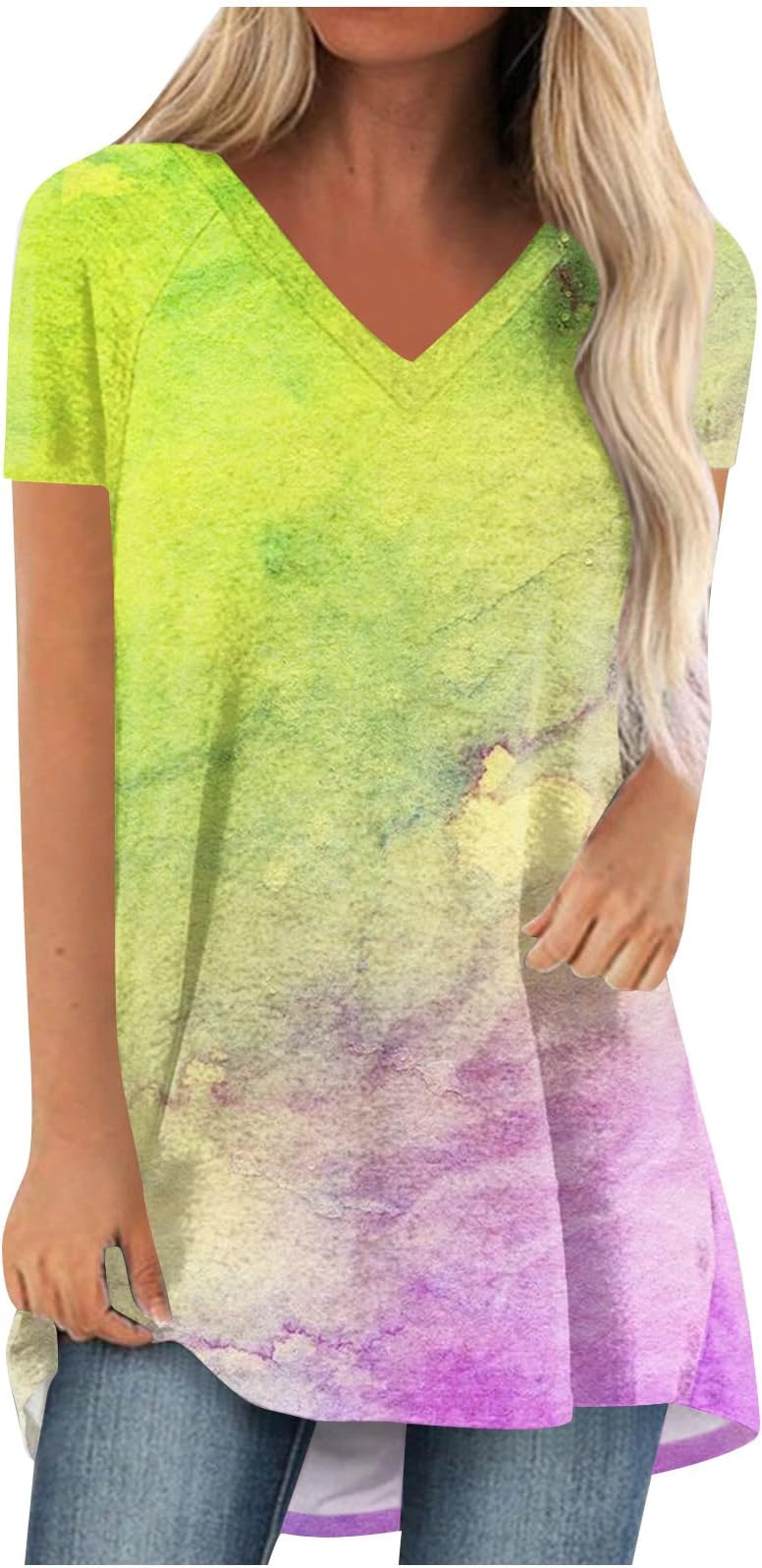 QWKLEAJWomen Tunic Tops Summer Short Sleeve Dressy Casual Tshirts Crew Neck tee Shirt Plus Size Loose Comfy Tees Tops