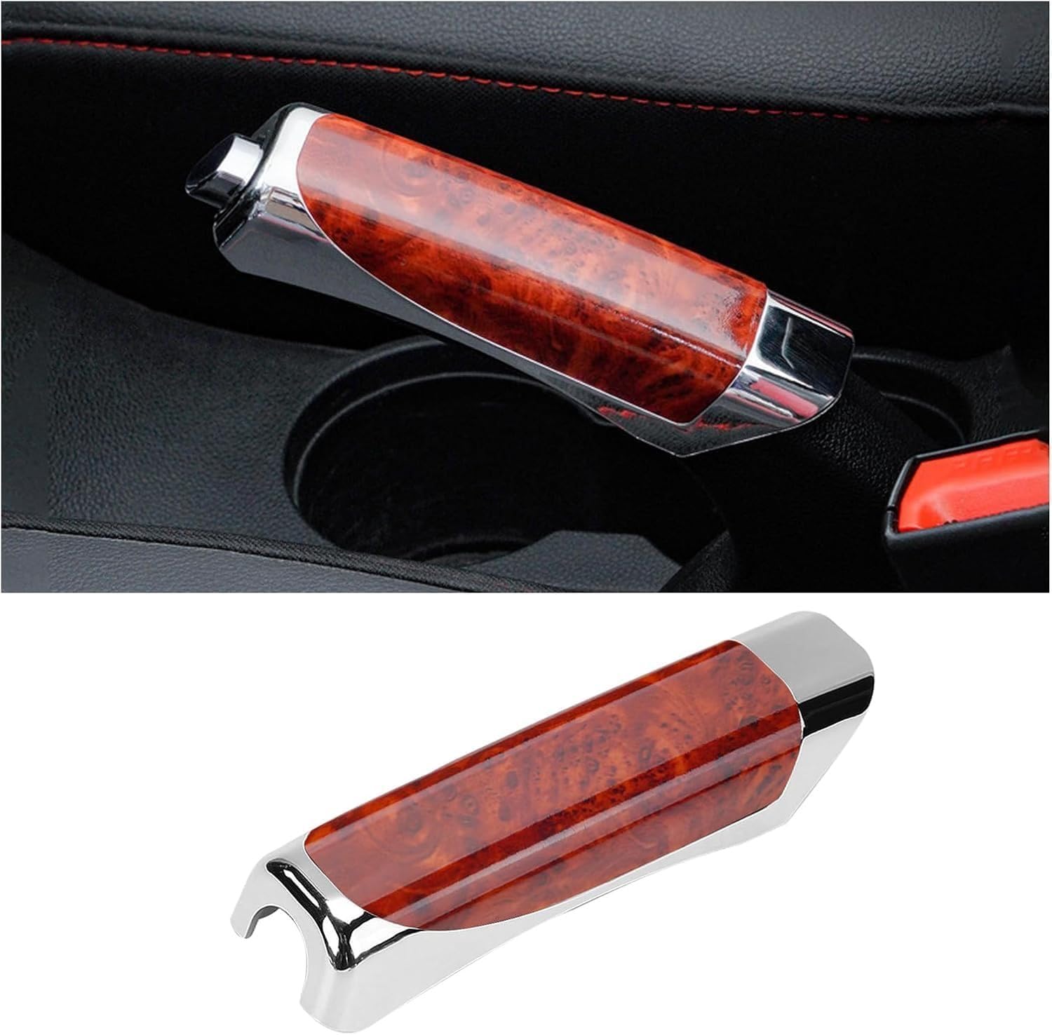 JANVITHA Premium Car Handbrake Cover – Chrome & Black Finish | Universal Fit | Anti-Slip Design | Stylish Hand Brake Grip Cover for Car Interior Styling (Wooden)-image-48