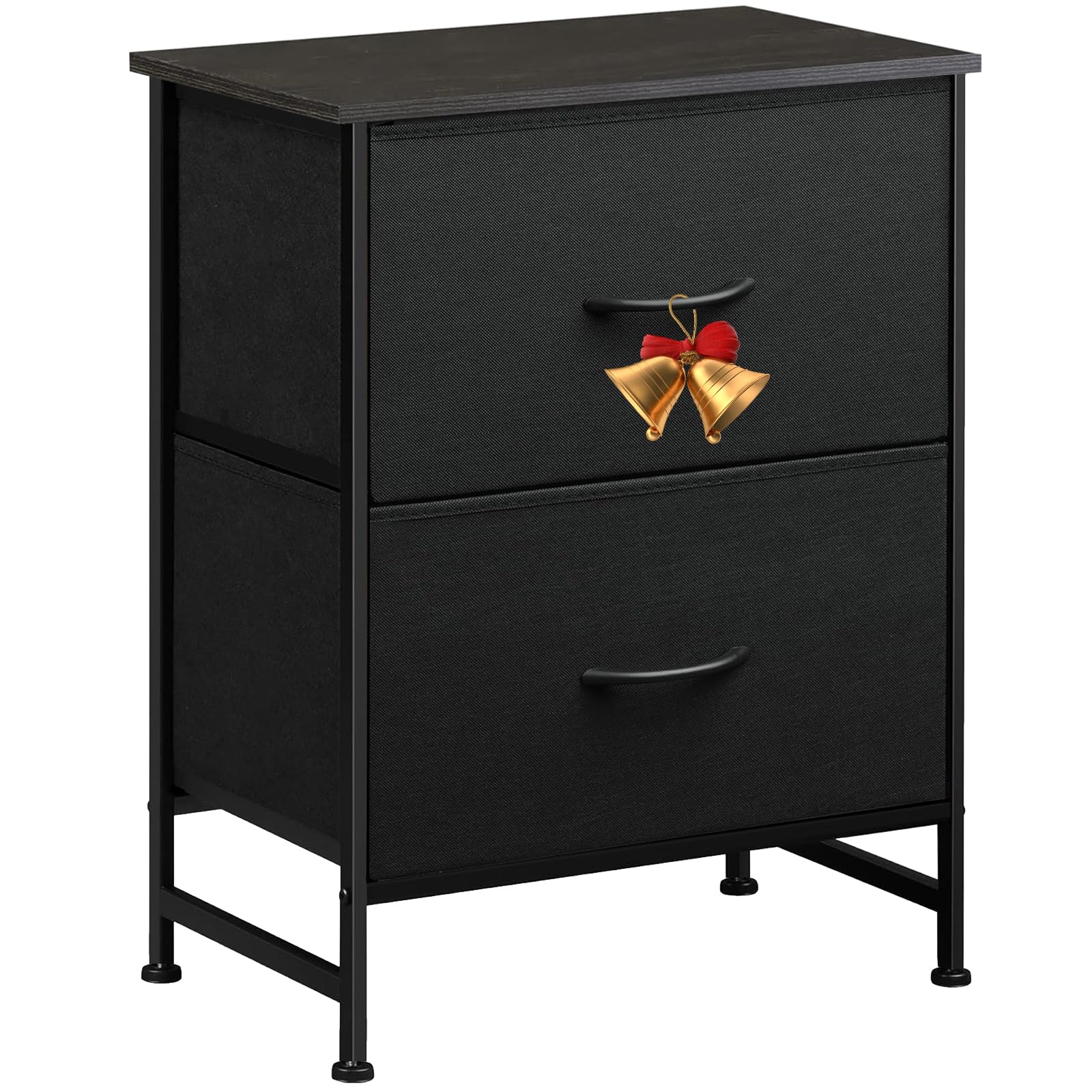 Sweetcrispy Nightstand with 2 Storage Drawers, 25" Height Small Bed Side Furniture End Table, Wooden Top Fabric Cabinet Kids Night Stand Mini Dresser for Bedroom, Closet, Entryway, College Dorm