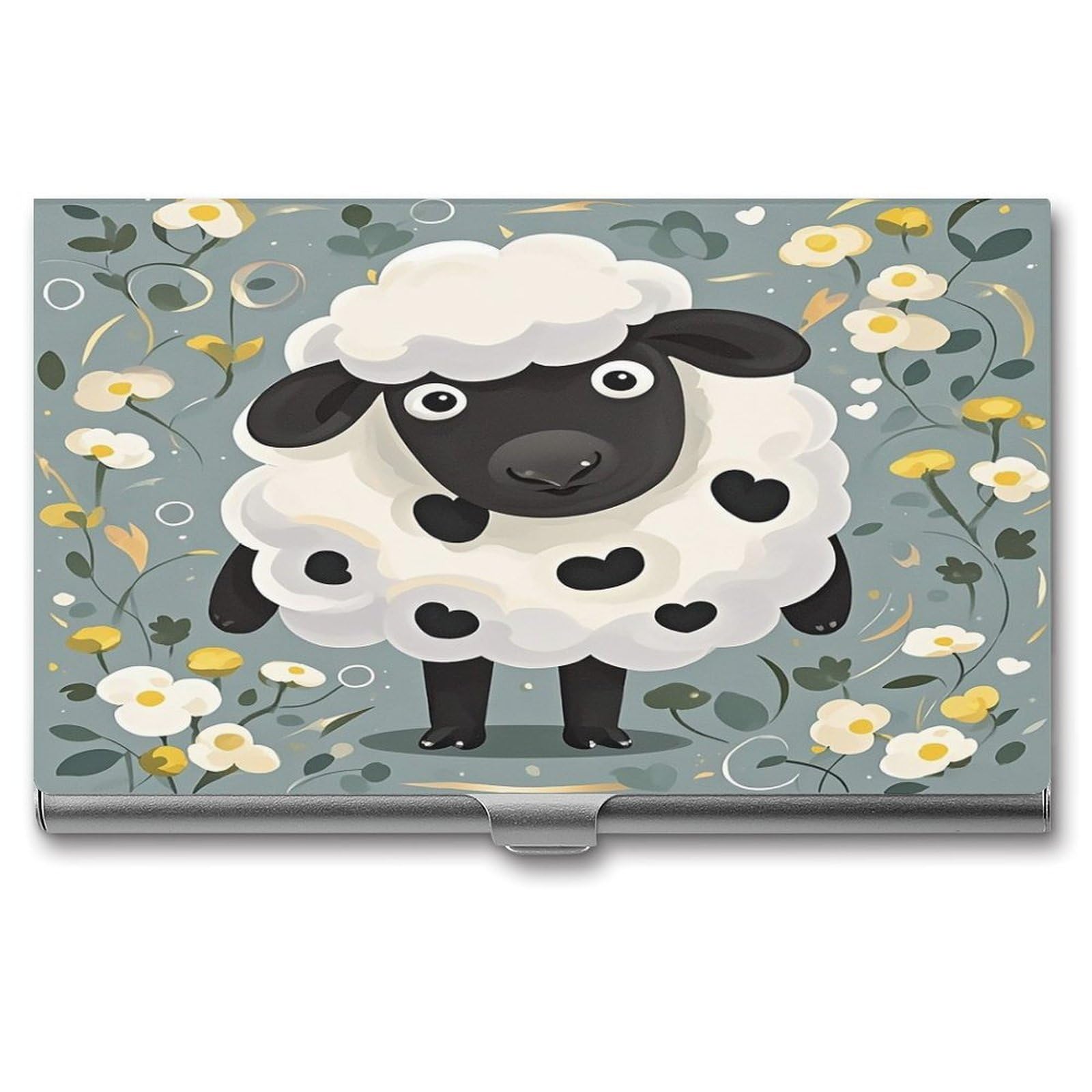 FekiLoot Cartoon Black White Sheep Business Card Holder for Men Women Metal Slim Organizer Business Card Carrier Wallet Name Cards Holder Retro Slim Pocket Purse Small Portable Card Case