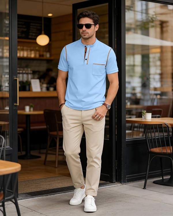 QOSOQ Men's Henley Shirt Short Sleeve T-Shirt Casual Top Pullover Summer Lightweight Tee Shirts with Button by QOSOQ - Used condition - Image 5