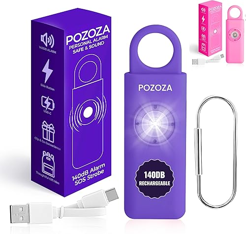 Miniatura 1 de Juego de llaveros de autodefensa recargable de 140 dB para mujeres con alarma de seguridad personal, alarma de llavero y silbato - Herramientas de