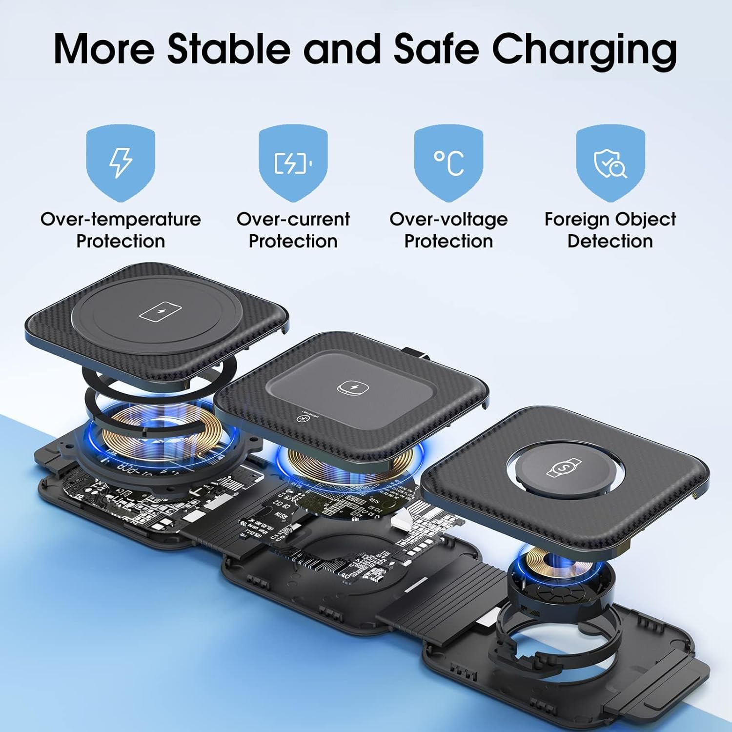 Pocket Wireless Charger for Samsung Android Phone, Foldable Travel Wireless Charging Station/Stand Compatible for Samsung S25 Ultra/S24/Z Flip 6/5,Watch Charger for Watch 8/7/Buds Pro3/2(Balck - Image 7