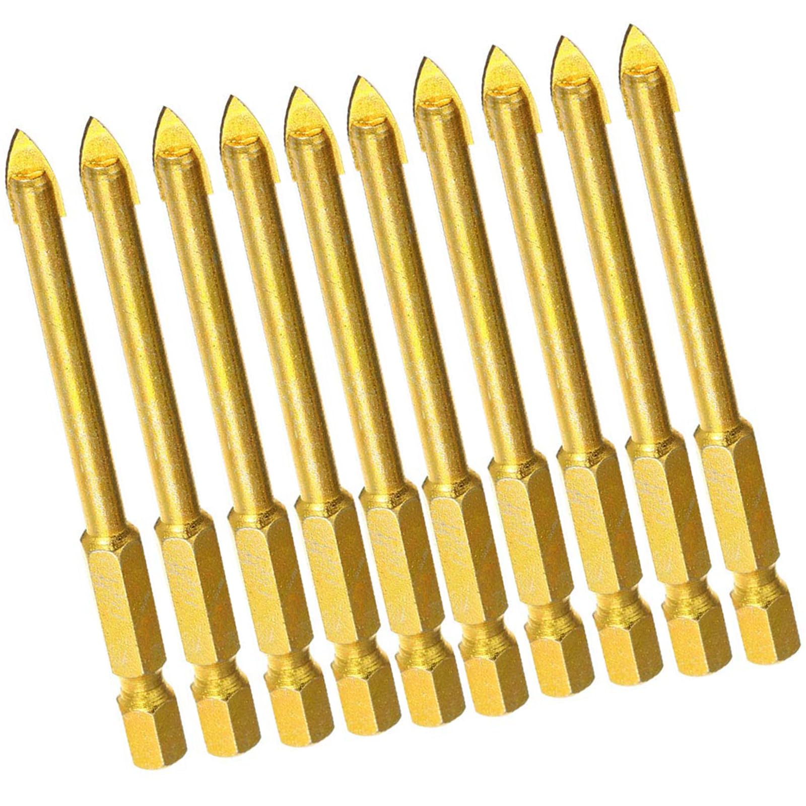 MACHSWON 10PCS 8mm Tungsten Tile Drill Bit Sets Carbide Drill Bit Glass Ceramic Flat Spear Head Drill Bits Golden
