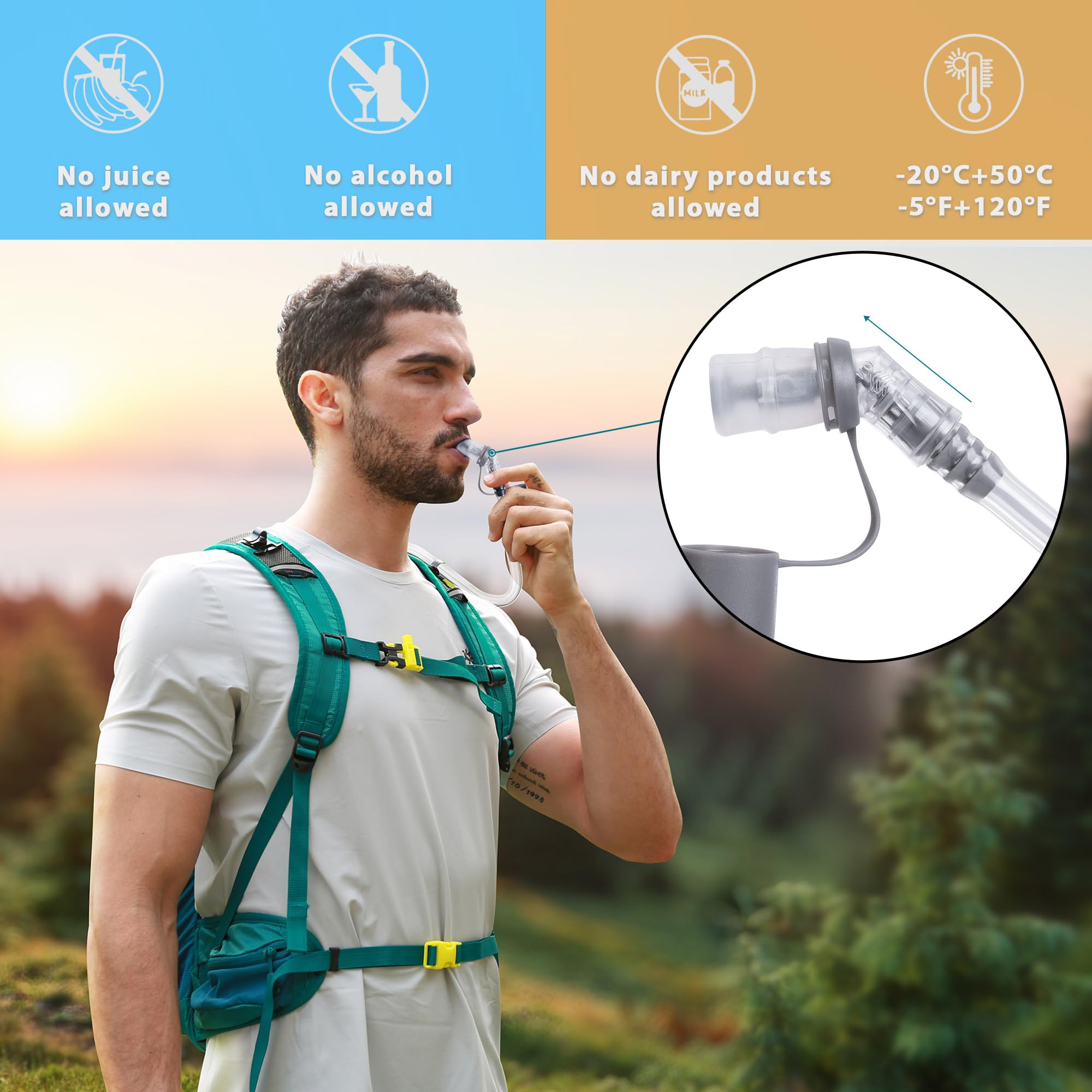 N NEVO RHINO Trinkblase 2L-3L, Wasserspeicher für Wanderrucksack, auslaufsichere Wasserspeicherblase, BPA-frei, Wasserbeutel, Trinkrucksack für Camping, Radfahren, Laufen