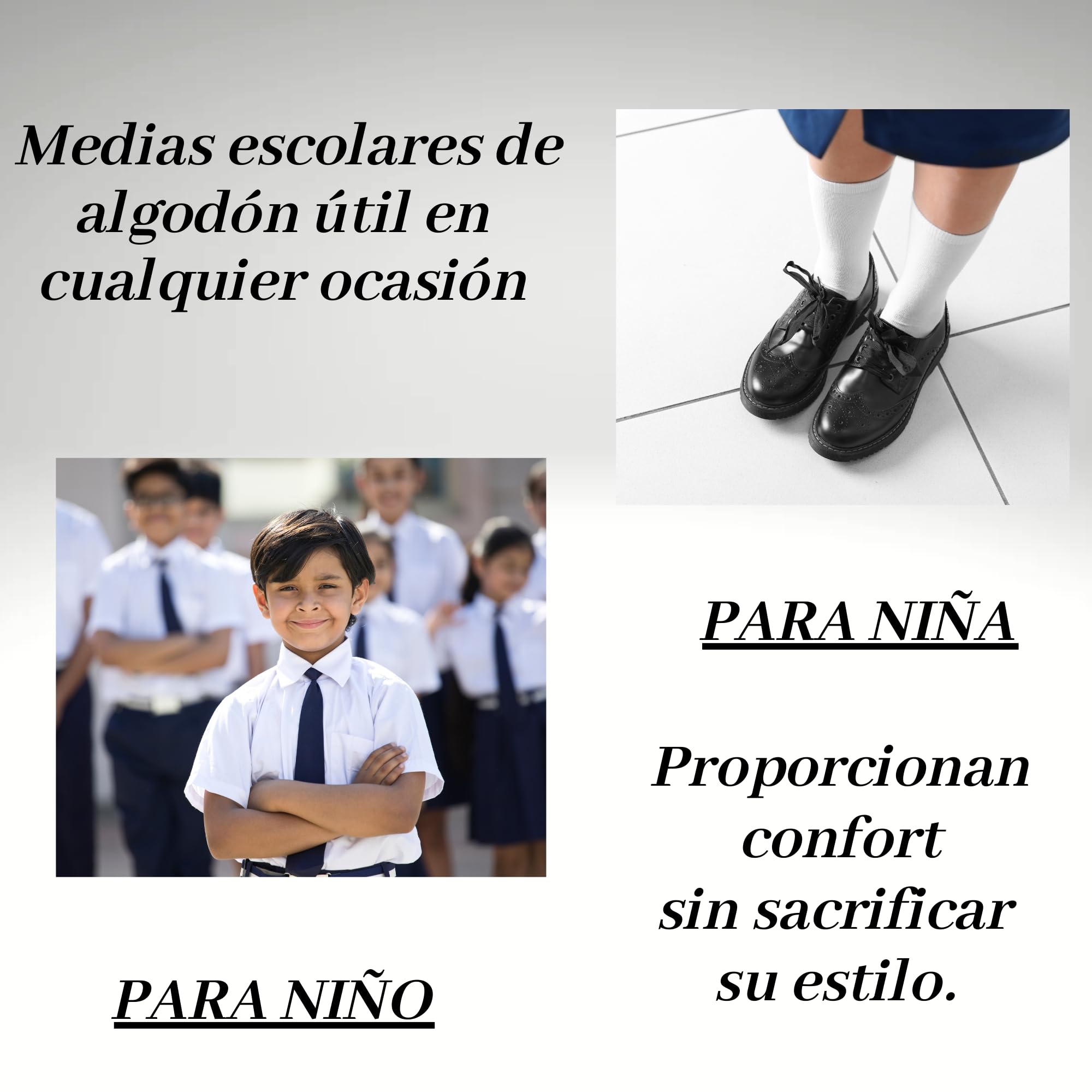 (6 pares) calceltines escolares para niña-niño blancos de algodon uso colegio, deportes, casual unisex, calcetin para uniforme escolar semialtos, medias (FR/ES, Números, 12, Regular, BLANCO 29-32)