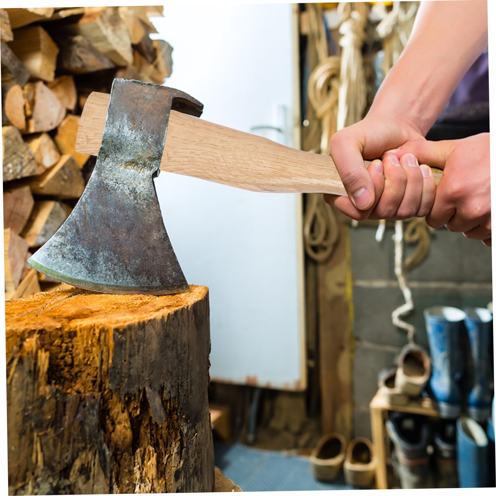 Manche Hache Bricolage Poignée De Hache Courte En Bois De Rechange Avec Trou De Manche Hache En Bois 37cm 14.6 Pouces
