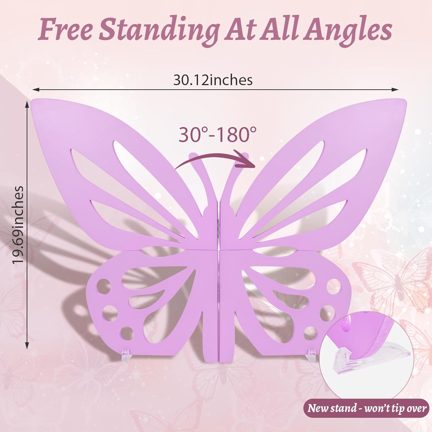 30" Large Butterfly Decorations - Freestanding & Foldable Large butterflies Cutouts - Mariposas Grandes para Decoracion - Butterfly Backdrop for Birthday, Baby Shower, Party Decor, Purple