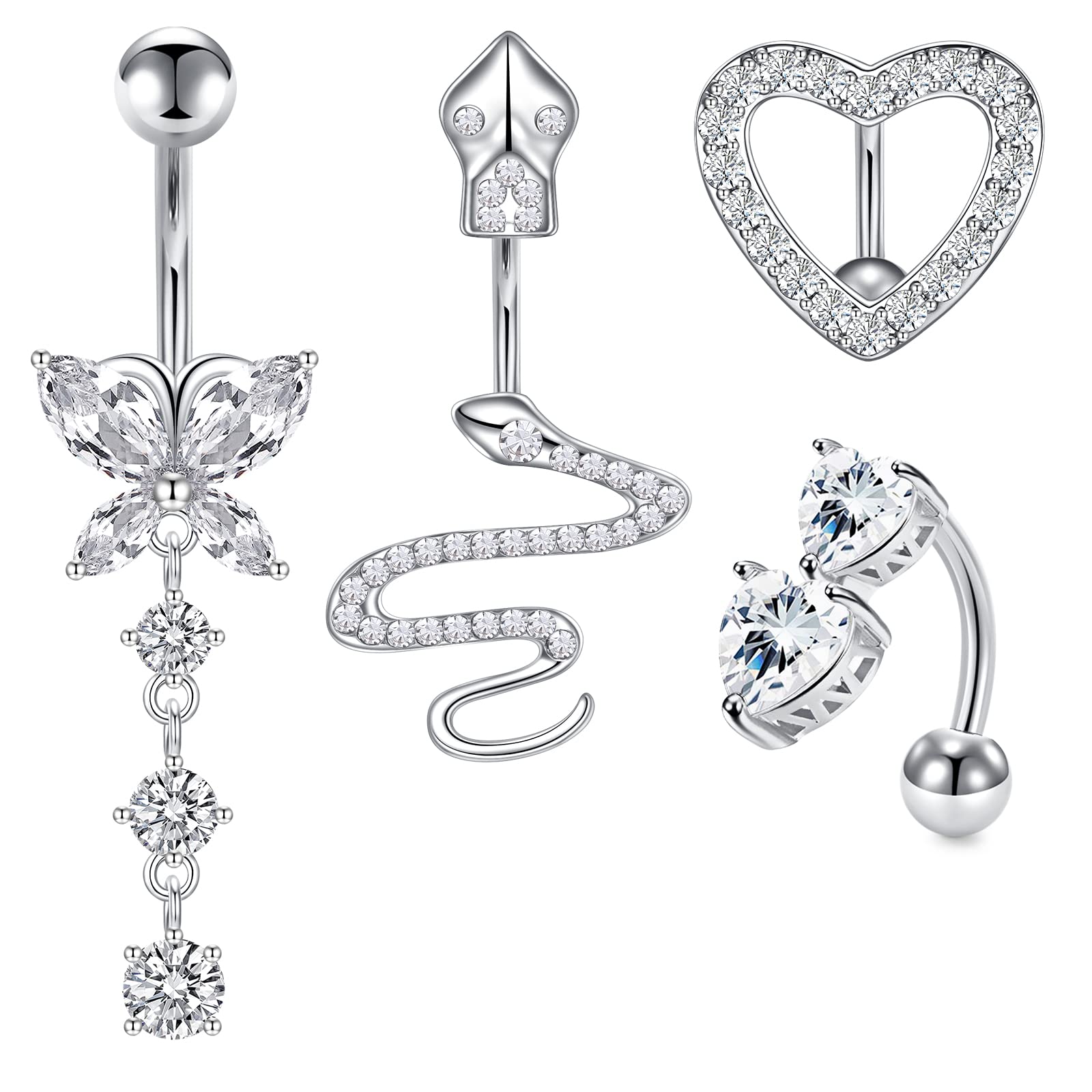 Longita8 Piezas Barbell Curvado 6mm Corto Piercing Ombligo Anillo para Mujeres Niñas Vientres Anillo Crystal CZ Barra Piercing Joyería