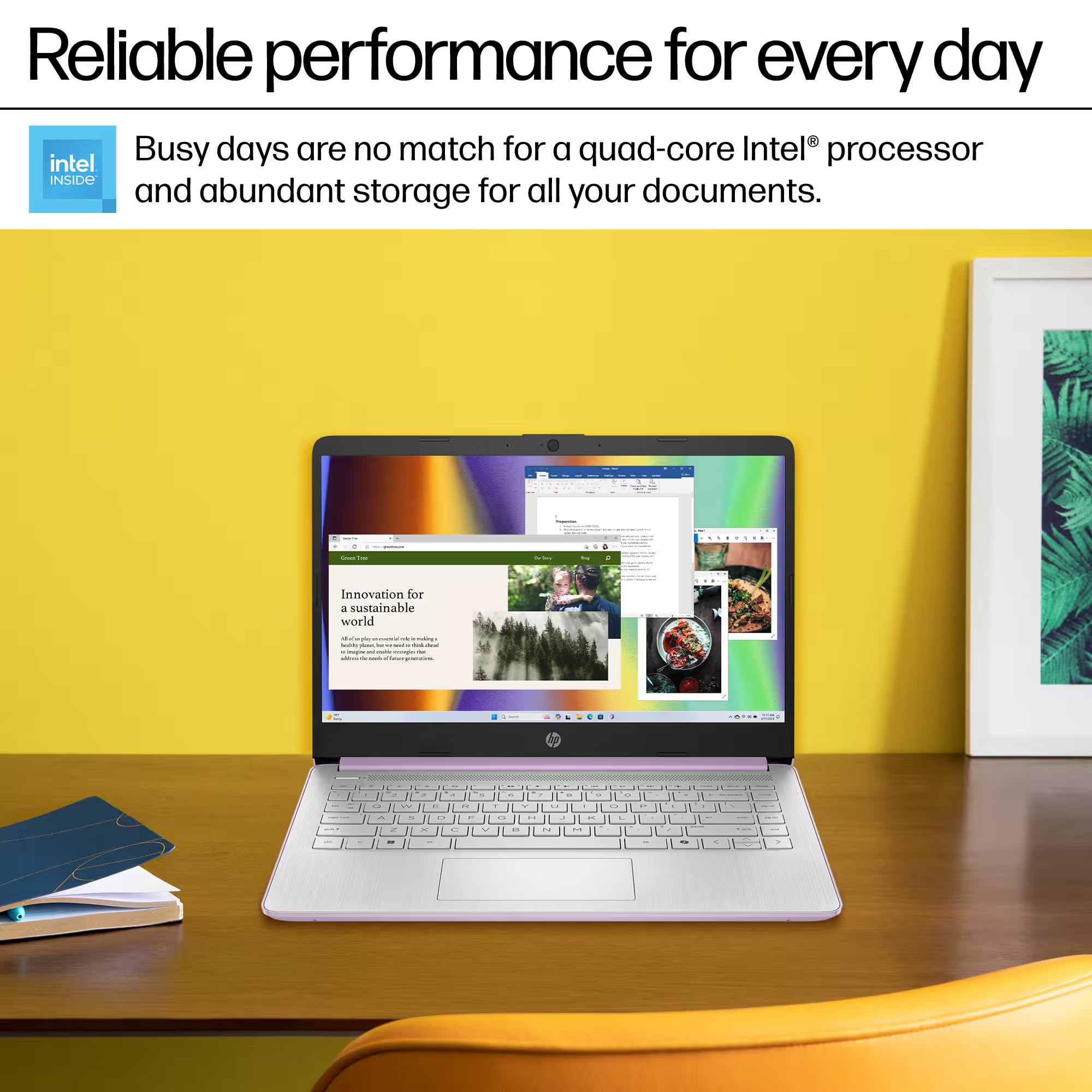 HP 14" Laptop 2025 Business Student Slim Computer, Lifetime MS Office, Copilot AI, Quad-Core Intel CPU, 16GB RAM, 628GB Storage (128GB UFS+500GB Ext), MarxsolAccessory, Wi-Fi 6, Win 11 Pro, Lavender