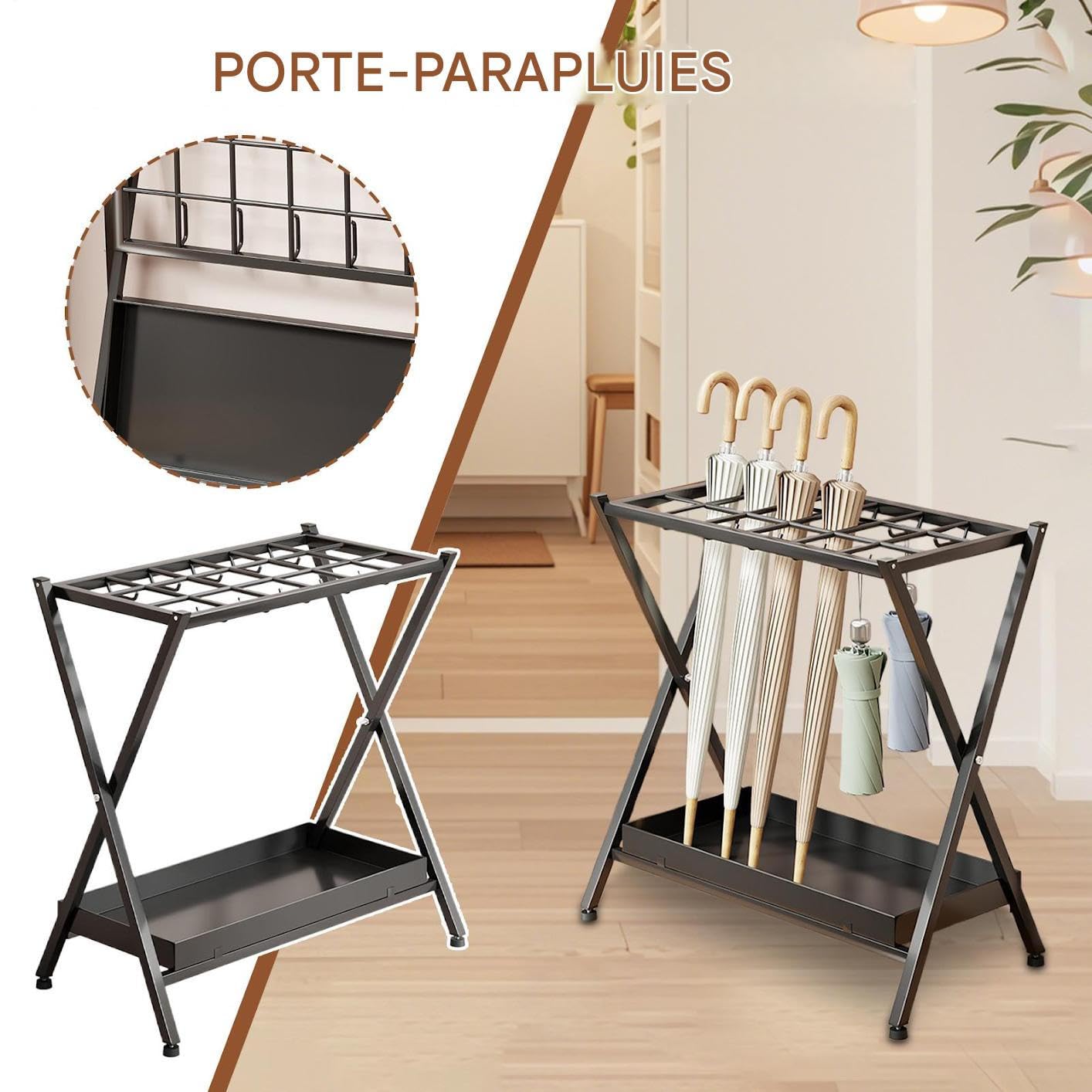 Soporte para paraguas, soporte metálico secador de paraguas, 18 casas, organizador independiente de hierro con bandeja de agua extraíble, protege los suelos para hotel oficina interior