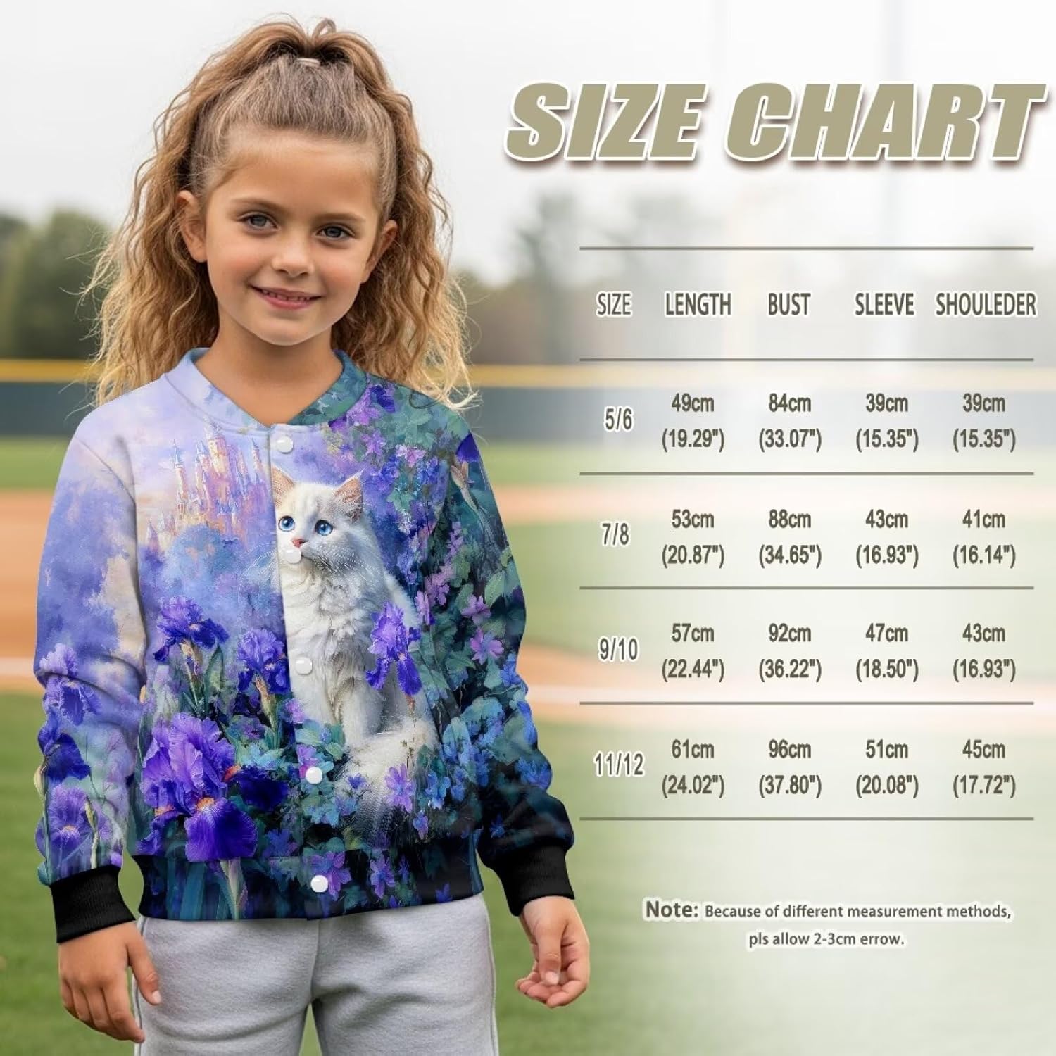 Jacket for Girls Long Sleeve Button Down Varsity Jacket Kids 5-12 Graphic Winter Jacket