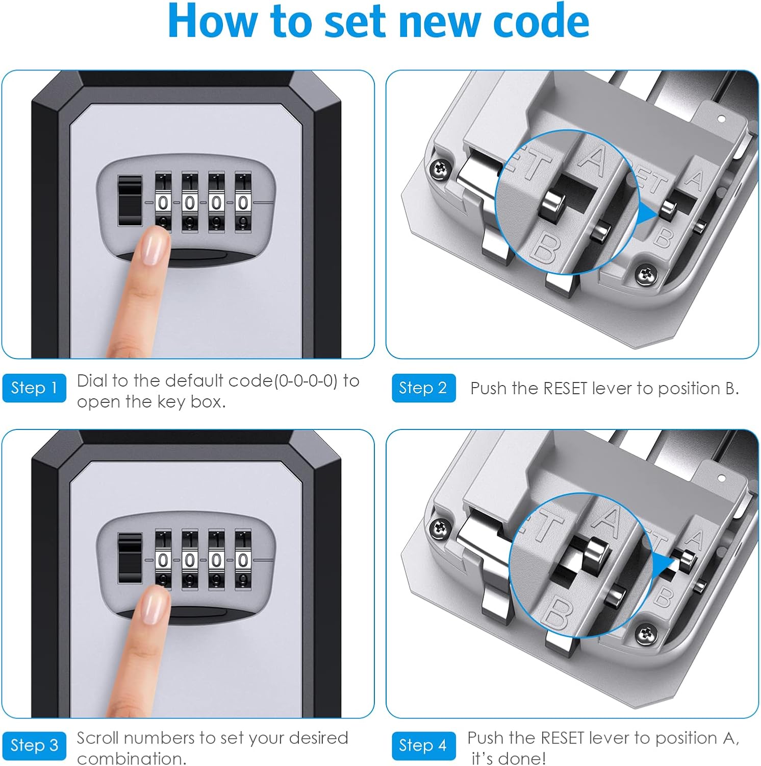 AMIR Key Lock Box Wall Mounted, Newest 4 Digit Combination Waterproof Portable Lock Box for House Key, 5 Keys Large Capacity, Key Safe Security Storage Lock Box for Indoor, Outdoor (1-Pack, Black)
