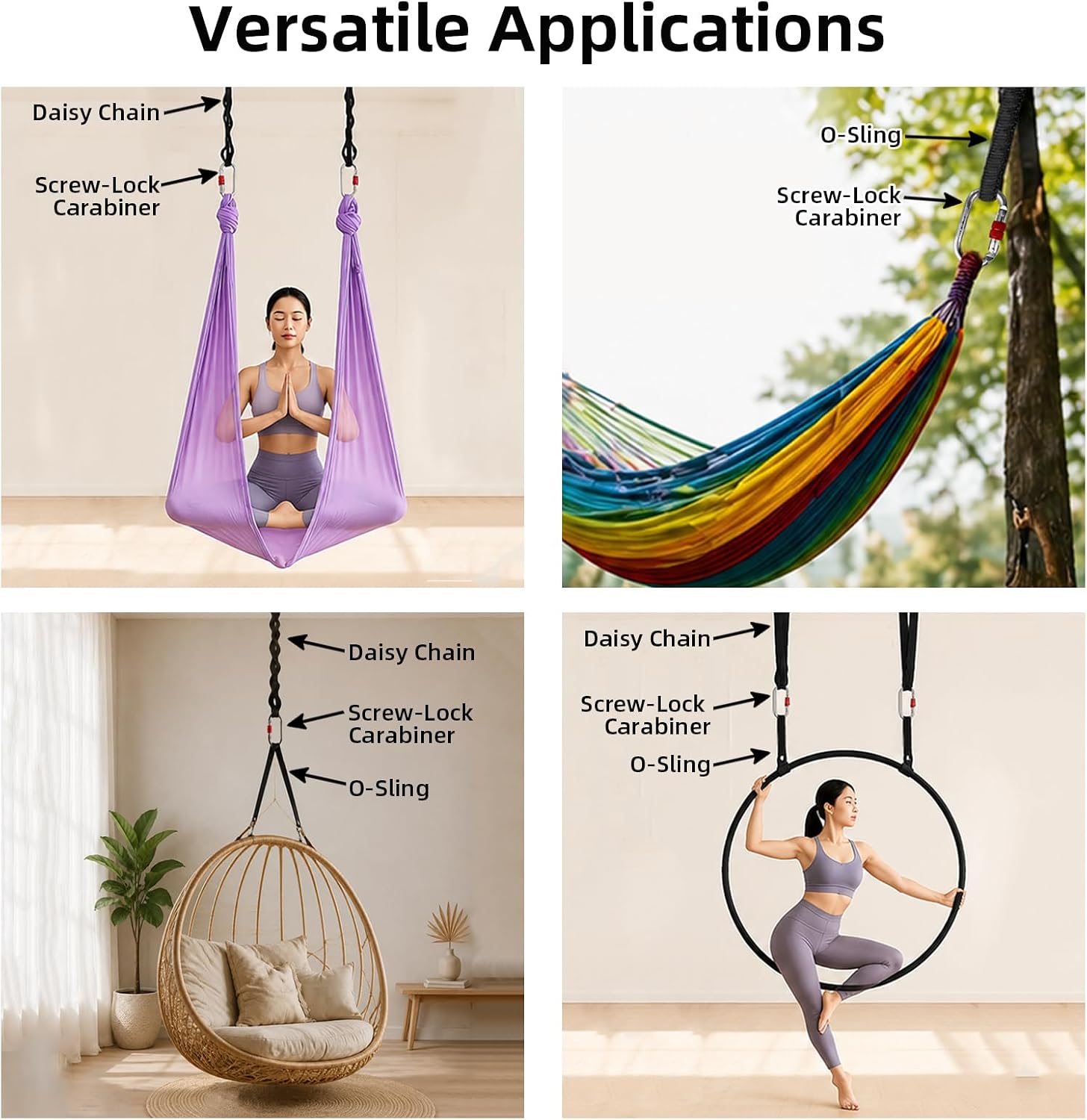 Aerial Rigging Hardware Accessories Kit, Heavy Duty Daisy Chains O‑Slings & Screw‑Lock Carabiners, SGS CE Certified for Aerial Yoga Hammock, Lyra Hoop, Silks, Trapeze & Suspended Fitness Equipment