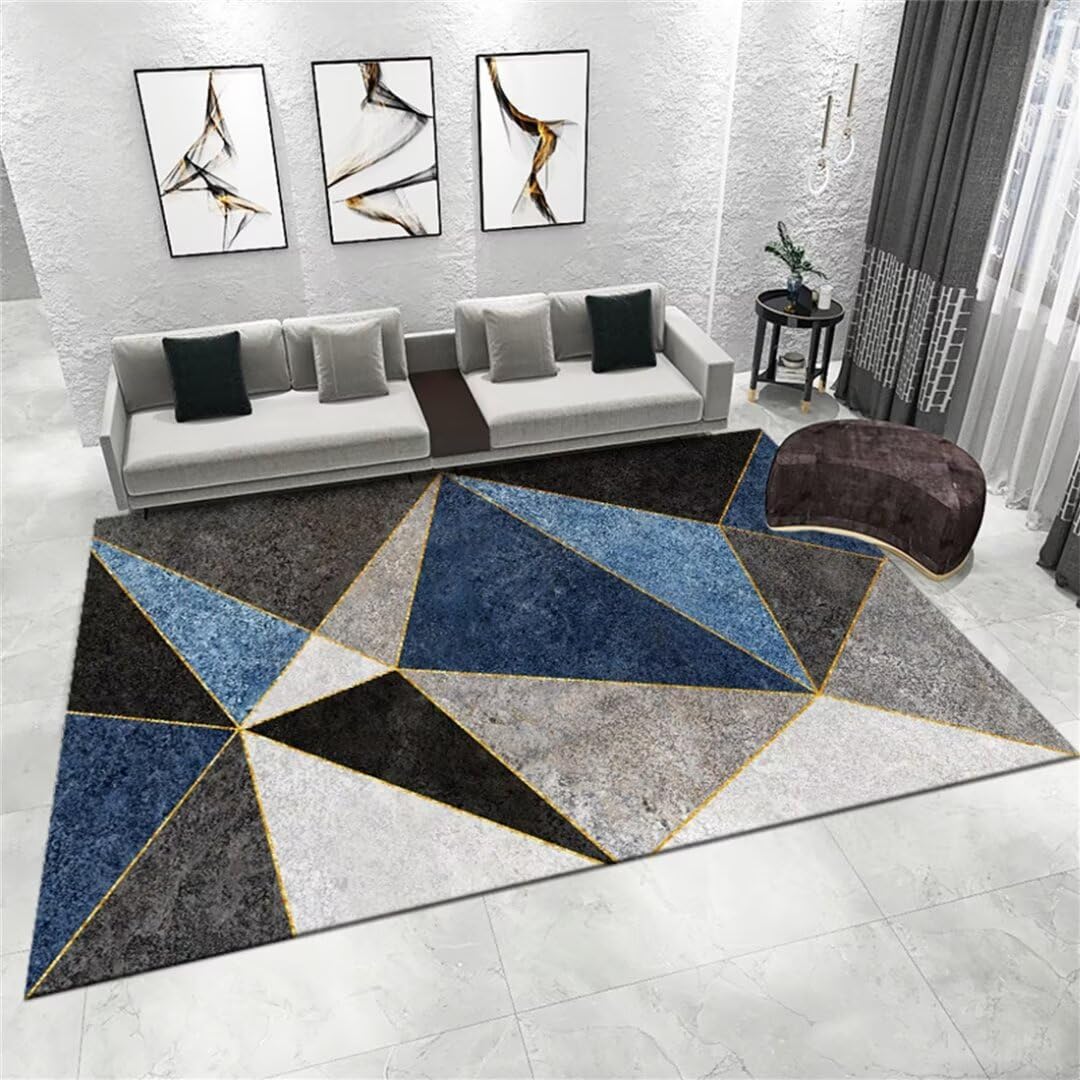 Tapis chambre adulte bleu déco géométrique et grand tapis salon