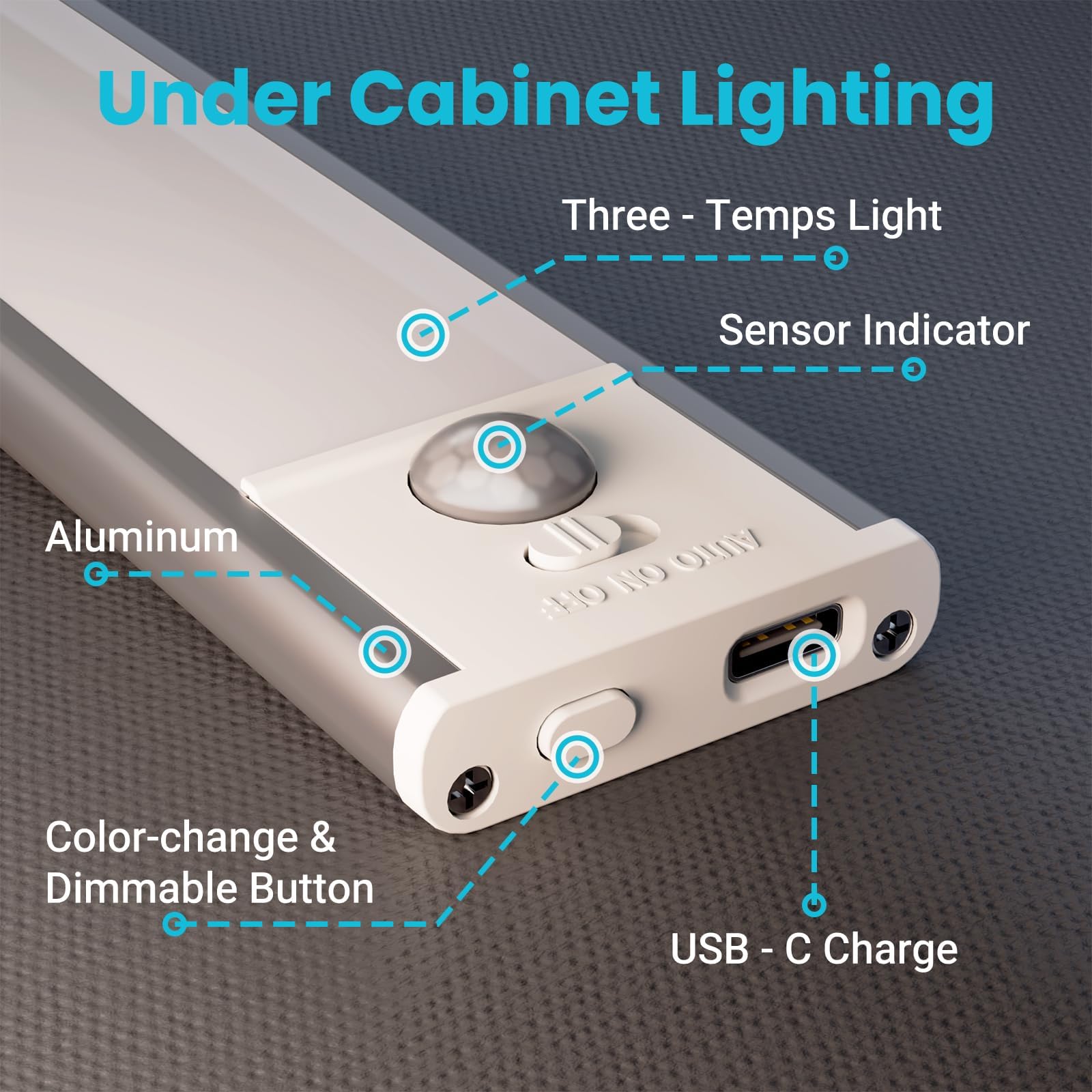 Under Cabinet Lights 2 Pack, Dimmable LED Rechargeable 1000mAh, Motion Sensor Light with 3 Color Temps, Magnetic Wireless Closet Lighting for Kitchen Cabinets, Stairs, Wardrobe (Battery Operated) 2