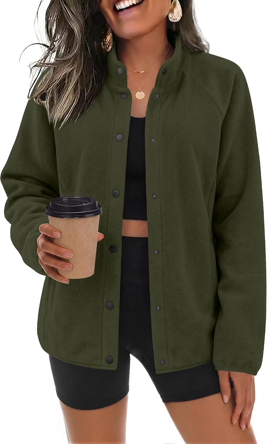 Zeagoo Fleece Jackets for Women Fall Clothe Button Winter Coat with Pockets