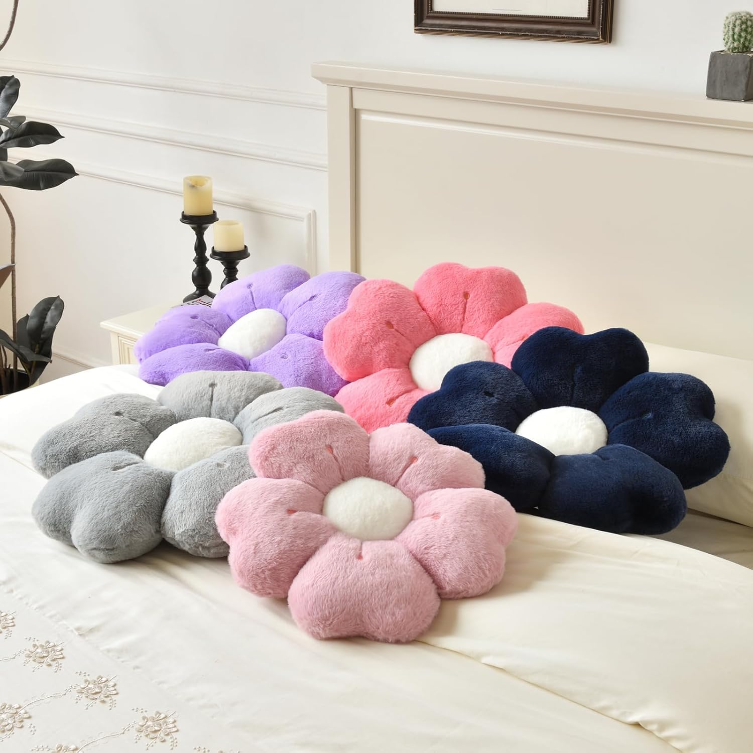 Flower Pillow, Flower Shaped Pillow Decorative Throw Pillows for Bed Couch, Cute Daisy Pillow Dorm Decor Floor Seating Cushion (Grey, 15 Inches) - Image 7