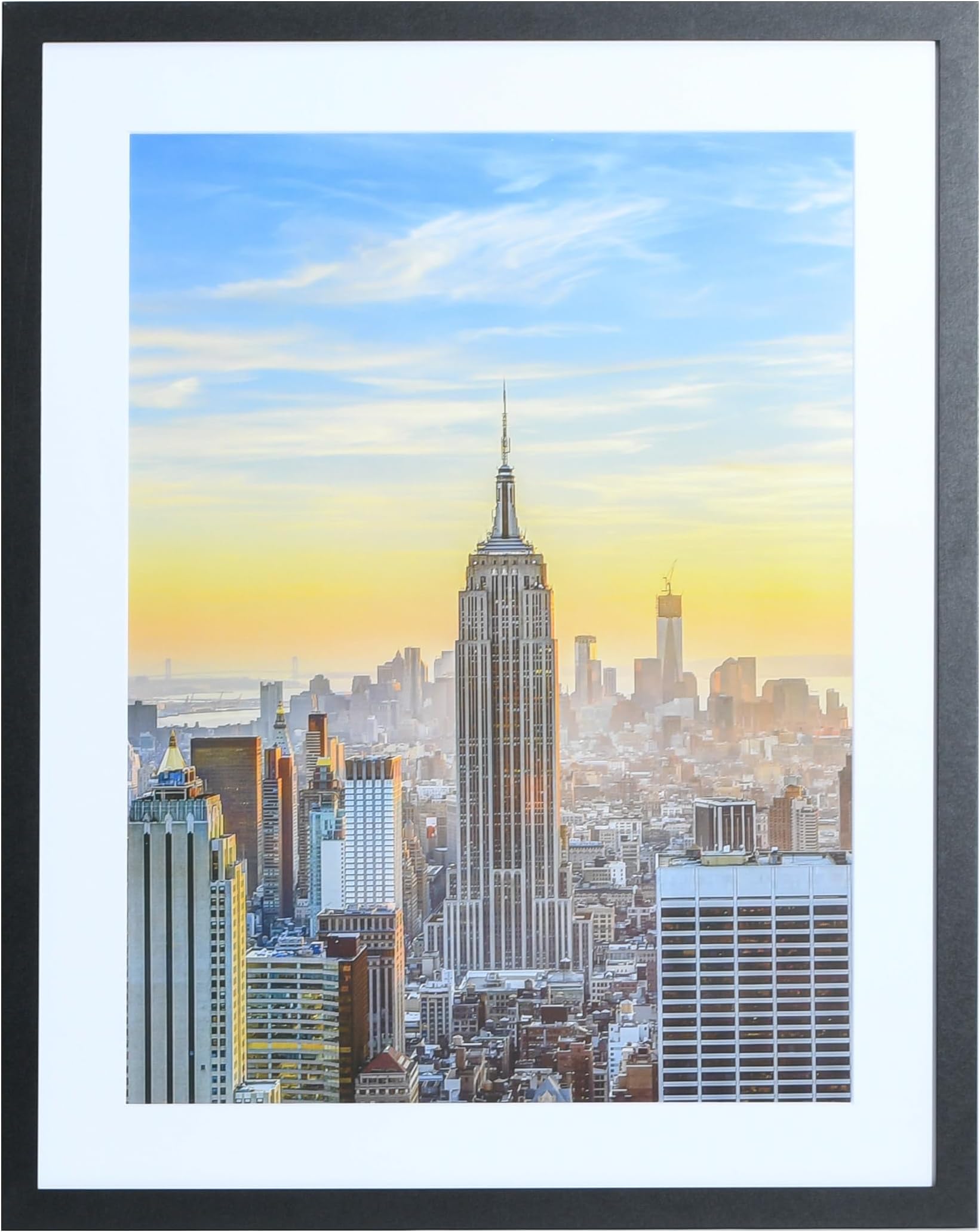 Frame Amo 22x28 Black Picture Frame with 17.5x23.5 White Mat Opening for 18x24 Image, 1 Inch Border, Acrylic Face