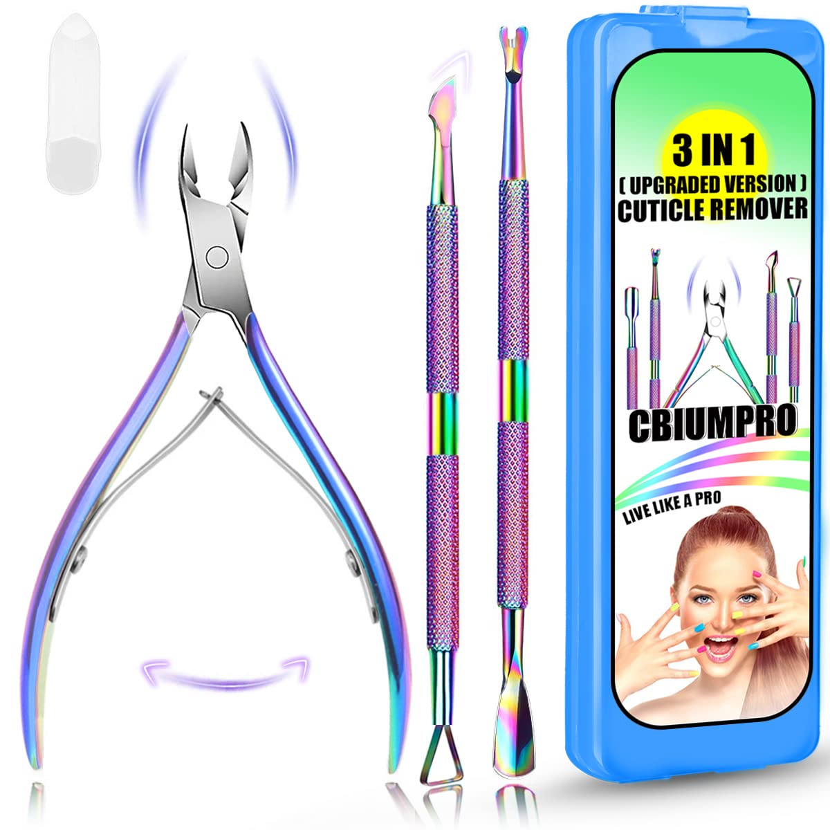 Cuticle Trimmer with Cuticle Pusher, Nails Scraper, 3-in-1 Professional Cuticle Remover Tools Set, Cuticle Nippers Kit, Cuticle Cutters, Cuticle ...