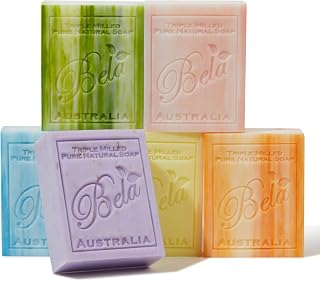 BELA Triple Milled Soap Variety Pack of 6 (3.3oz Bars) - Organic Shea Butter, Long-Lasting French Luxury Soaps in 6 Scents, Made in Australia