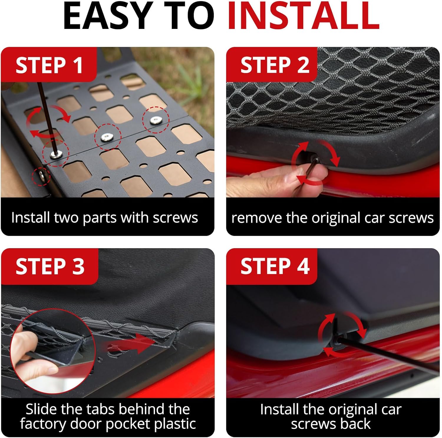 Metal Front Door Pocket Storage Box Compatible with Jeep Wrangler JL JLU 4XE 2018-2025 & Gladiator JT 2020-2025, Car Door Organizer Molle Panel, 2PCS