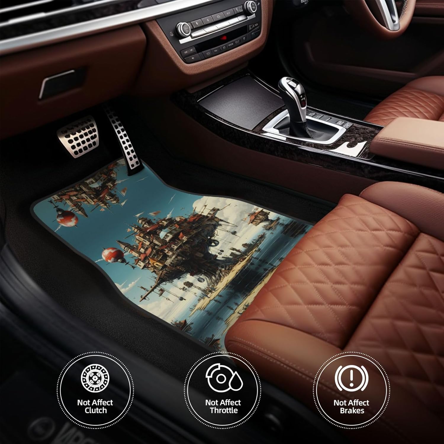 Levitating Cities Patterned car mats 4-piece set | For cars/SUVs/trucks | Firm fit without displacement