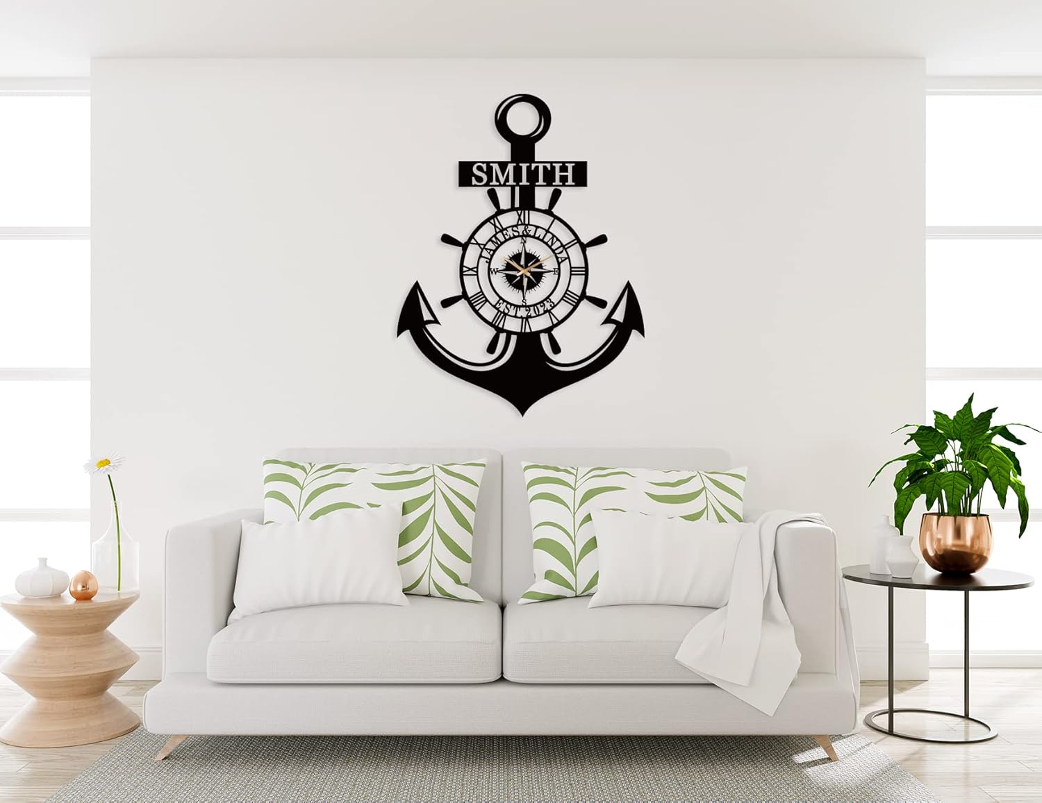 Nautical Wall Clock, Personalized Ship Wheel Wall Clock, Personalized Name Wall Clock, Last Name Clock, Custom Metal Clock, Personalized Wall Clocks Decorative for Living Room Bedrooms Kitchen