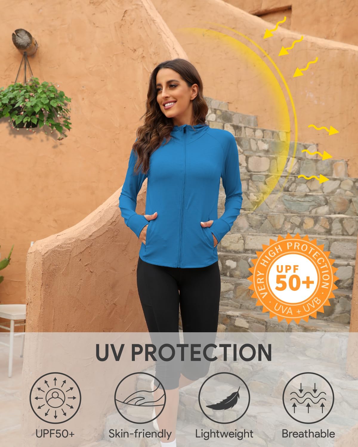 We1Fit Women's UPF 50+ Sun Protection Jacket Hoodie Sun Shirts Hiking Running Athletic Shirt - Image 6